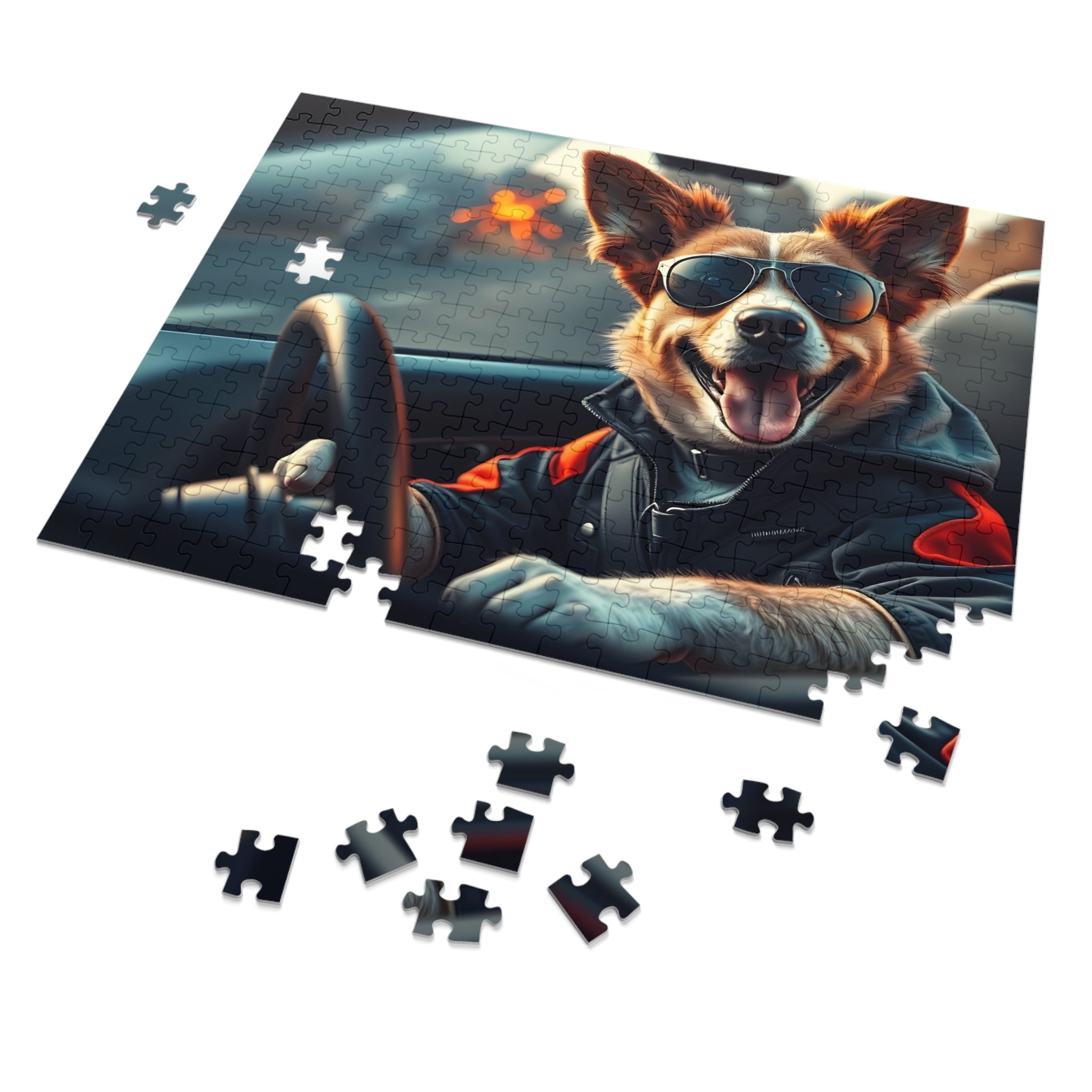 Corgi Driving Jigsaw Puzzle with Tin — Funny Dog Behind the Wheel | Dog Lover Gift