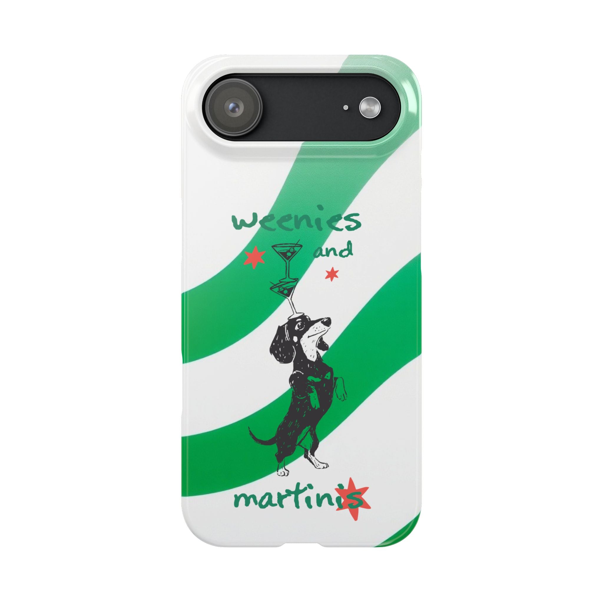 Weenies and Martinis Slim Phone Case – Dachshund Cocktail Green Stripe