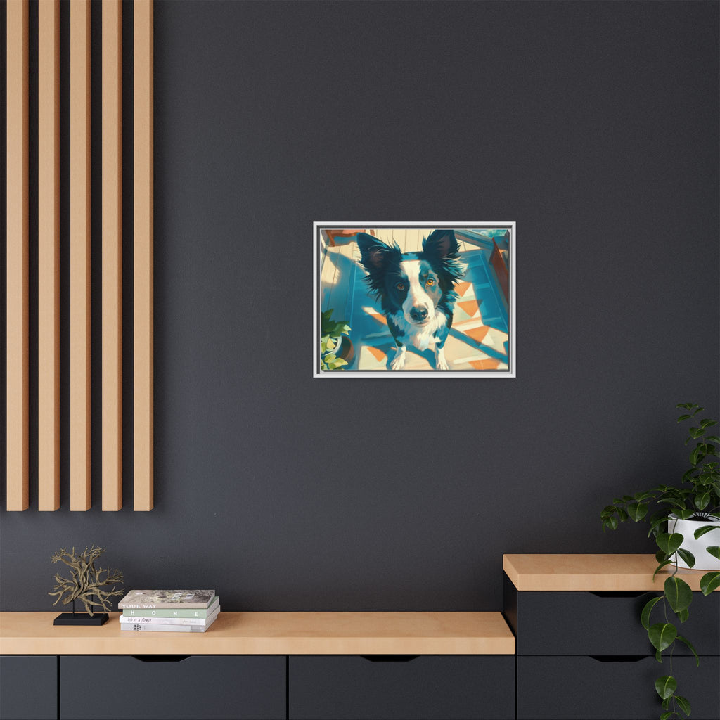 Framed Matte Canvas - Colorful Border Collie Pet Portrait