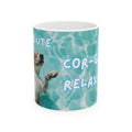 Corgi Relaxing Pool Ceramic Mug — "Cor-Geous Relaxation" Cute Dog Coffee Cup (11oz/15oz)