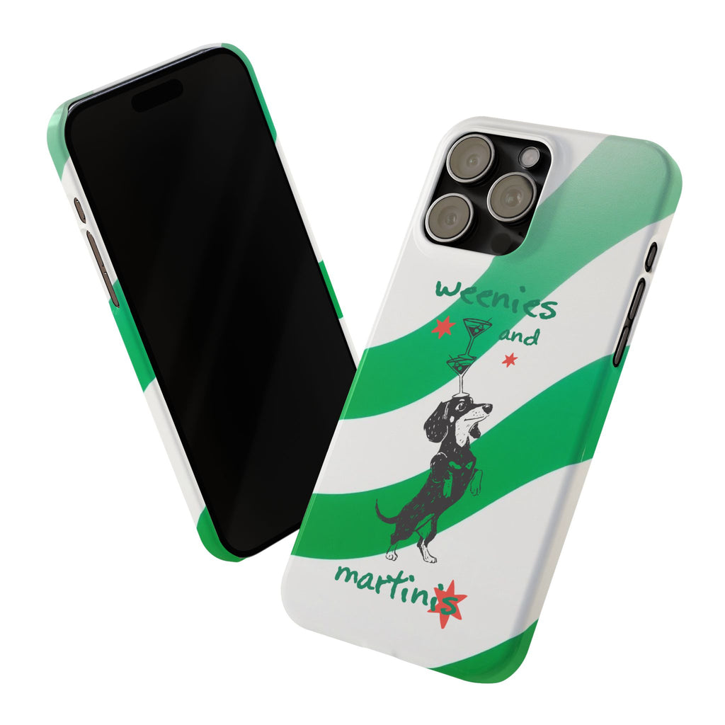 Weenies and Martinis Slim Phone Case – Dachshund Cocktail Green Stripe