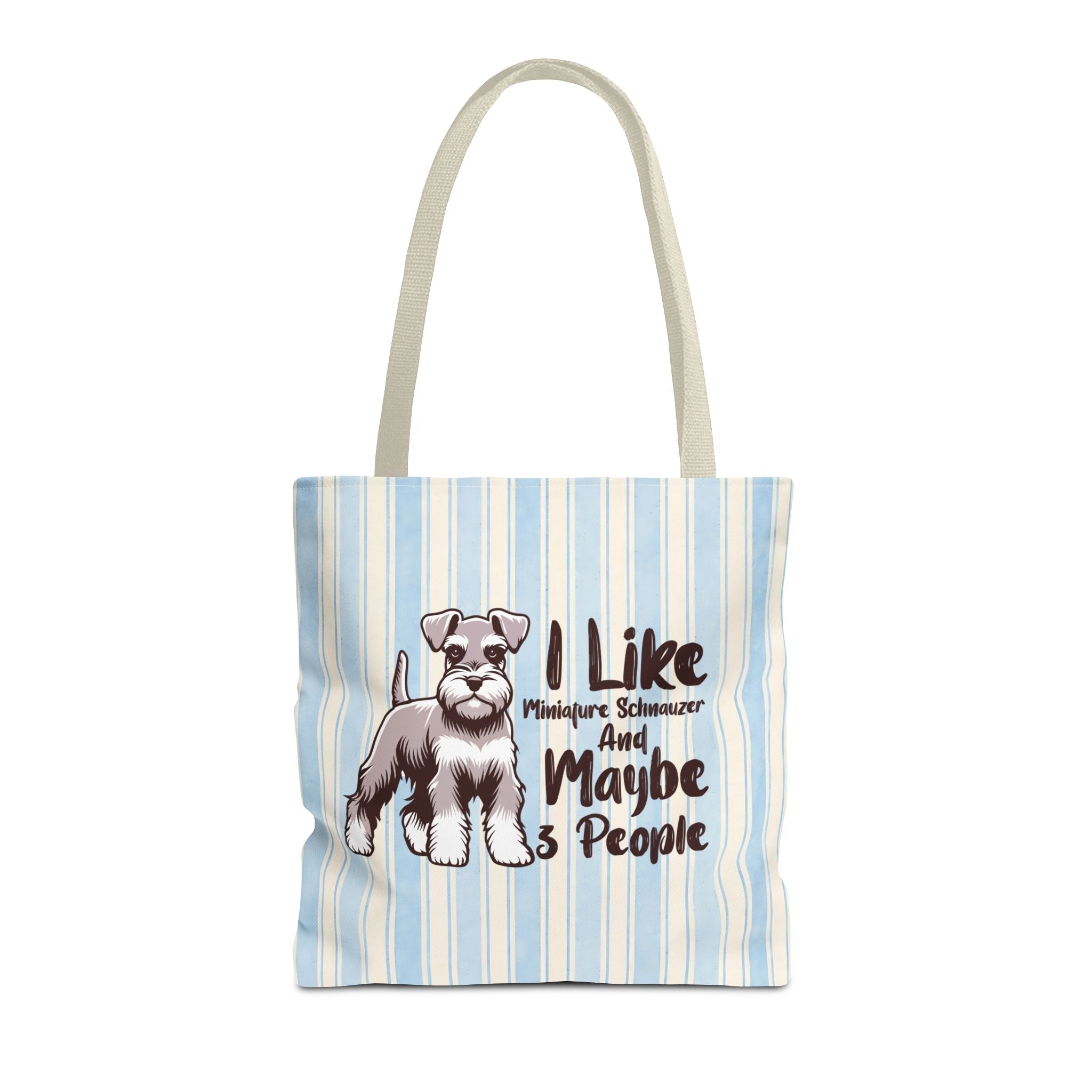Miniature Schnauzer Tote Bag – "I Like Miniature Schnauzers and Maybe 3 People" Striped Canvas Tote