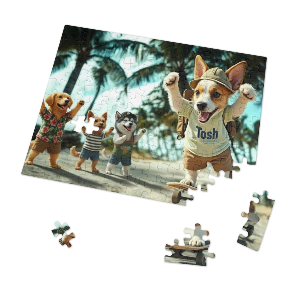 Beach Dogs Jigsaw Puzzle with Tin — Jack Russell Terrier Skateboard | Dog Lover Gift
