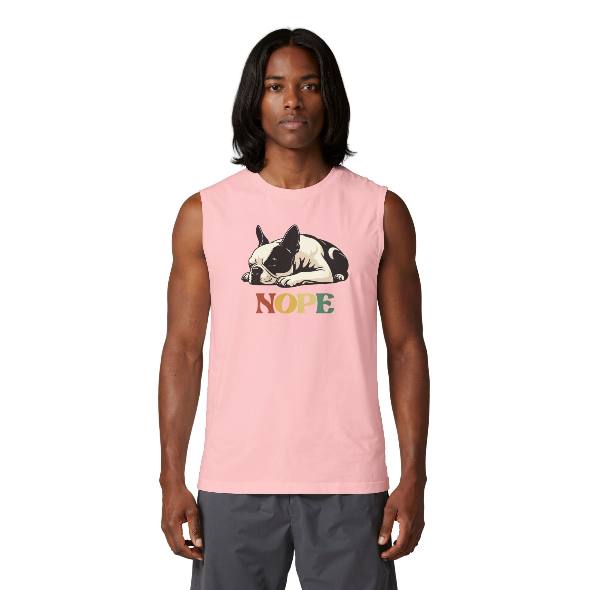 Nope Dog Muscle Tank — Cute Sleeping French Bulldog "Nope" Graphic Tank Top