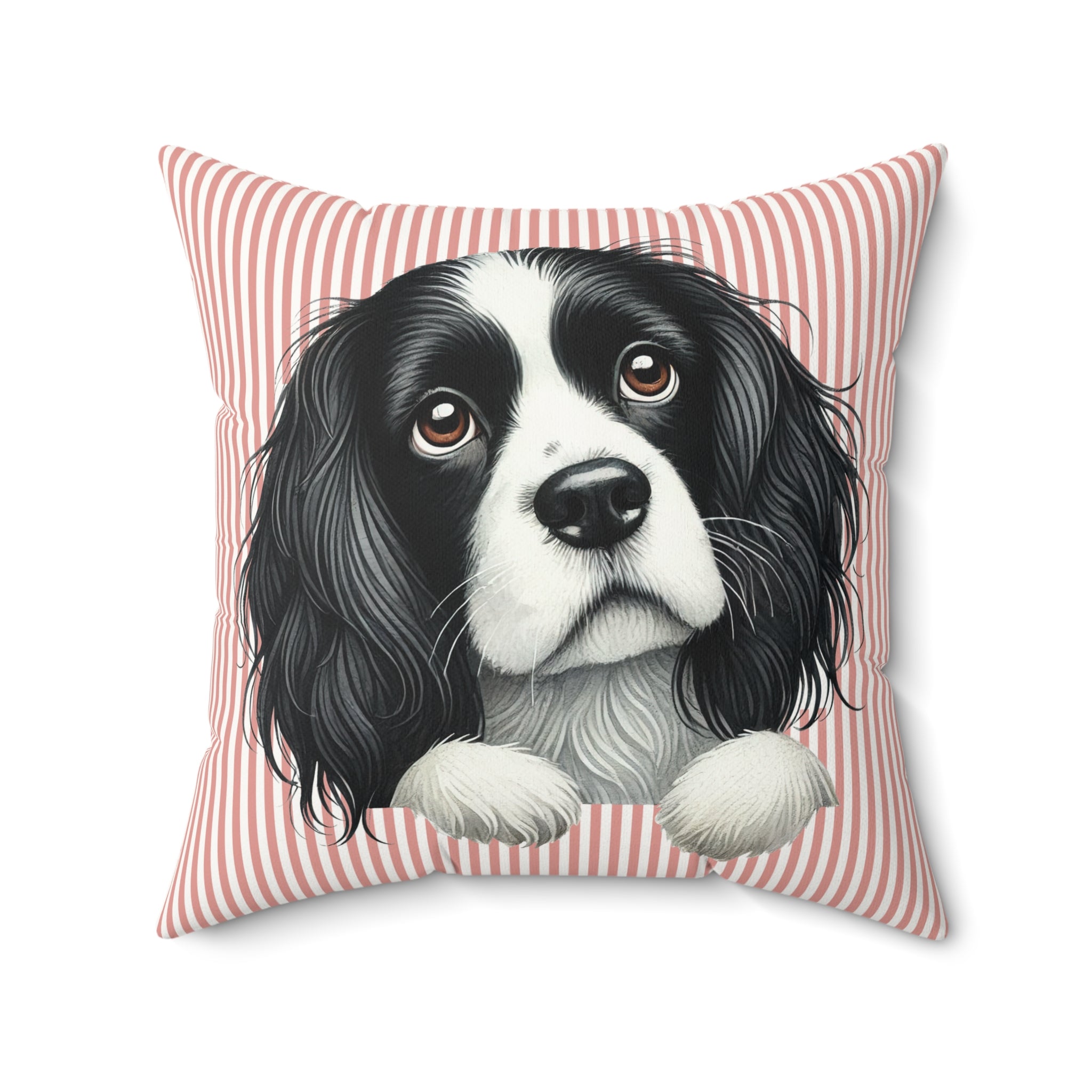 Cavalier King Charles Spaniel Throw Pillow — Pink Striped Faux Suede | Dog Lover Gift