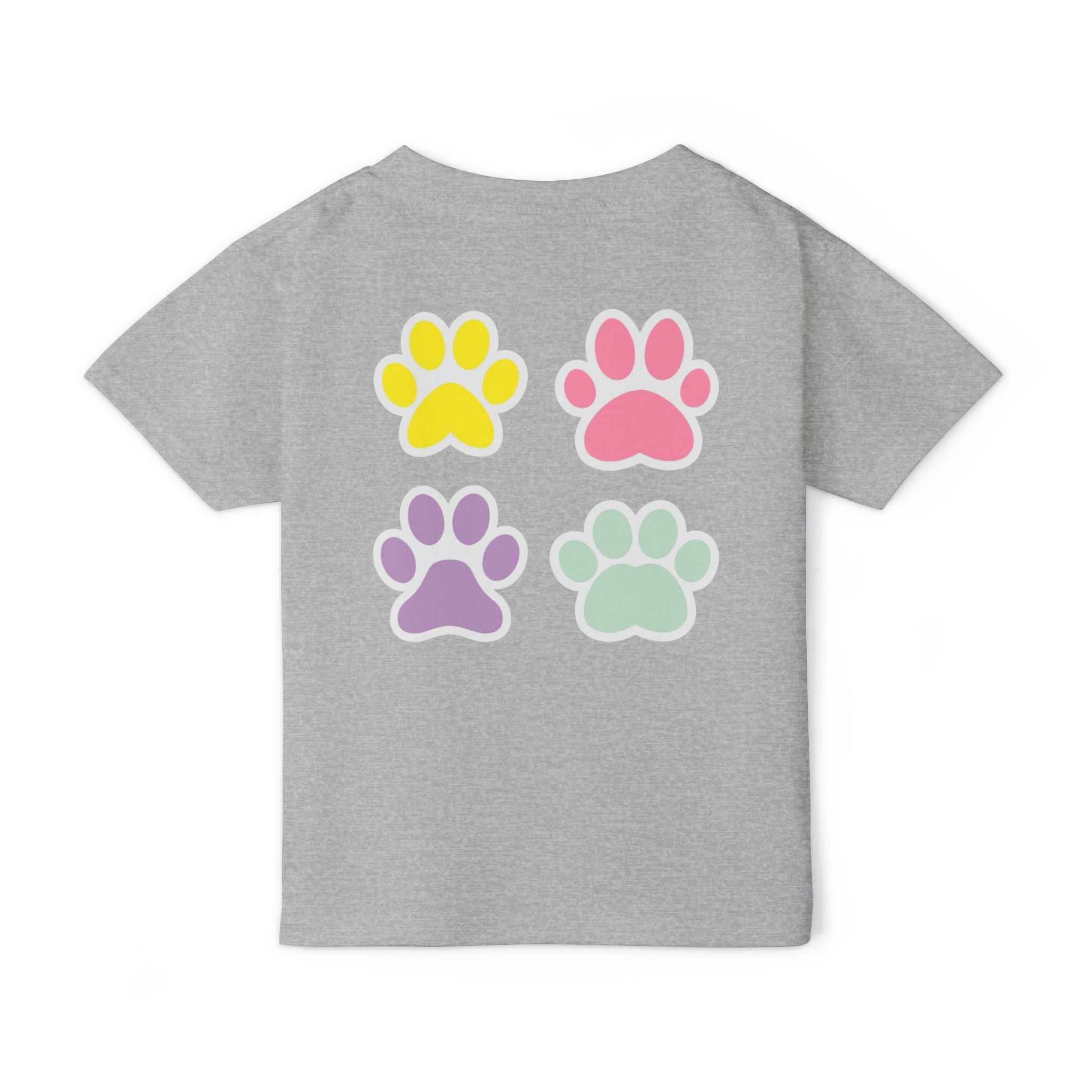Toddler T-Shirt — Cute French Bulldog Hugging Heart with Colorful Paw Prints