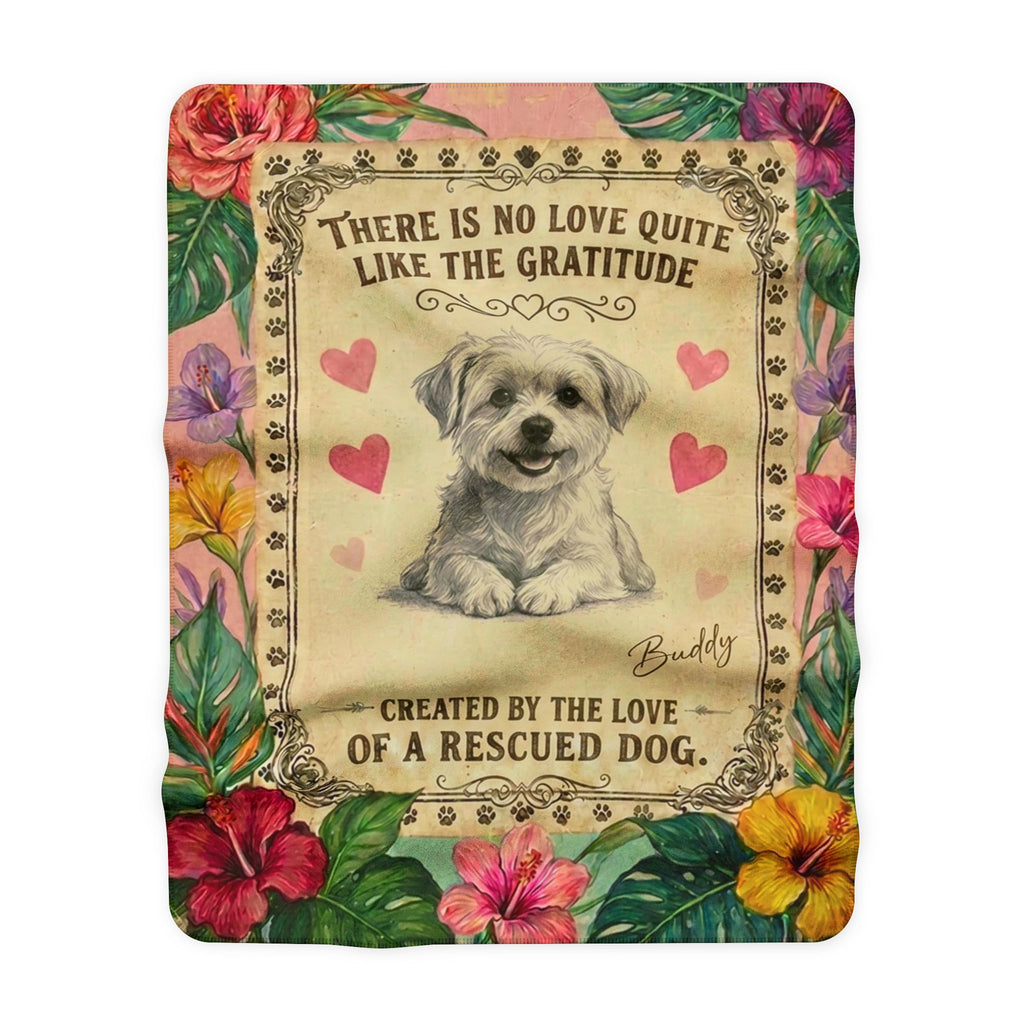 Personalized Sherpa Blanket — "There Is No Love Like a Rescued Dog" | Custom Name & Photo