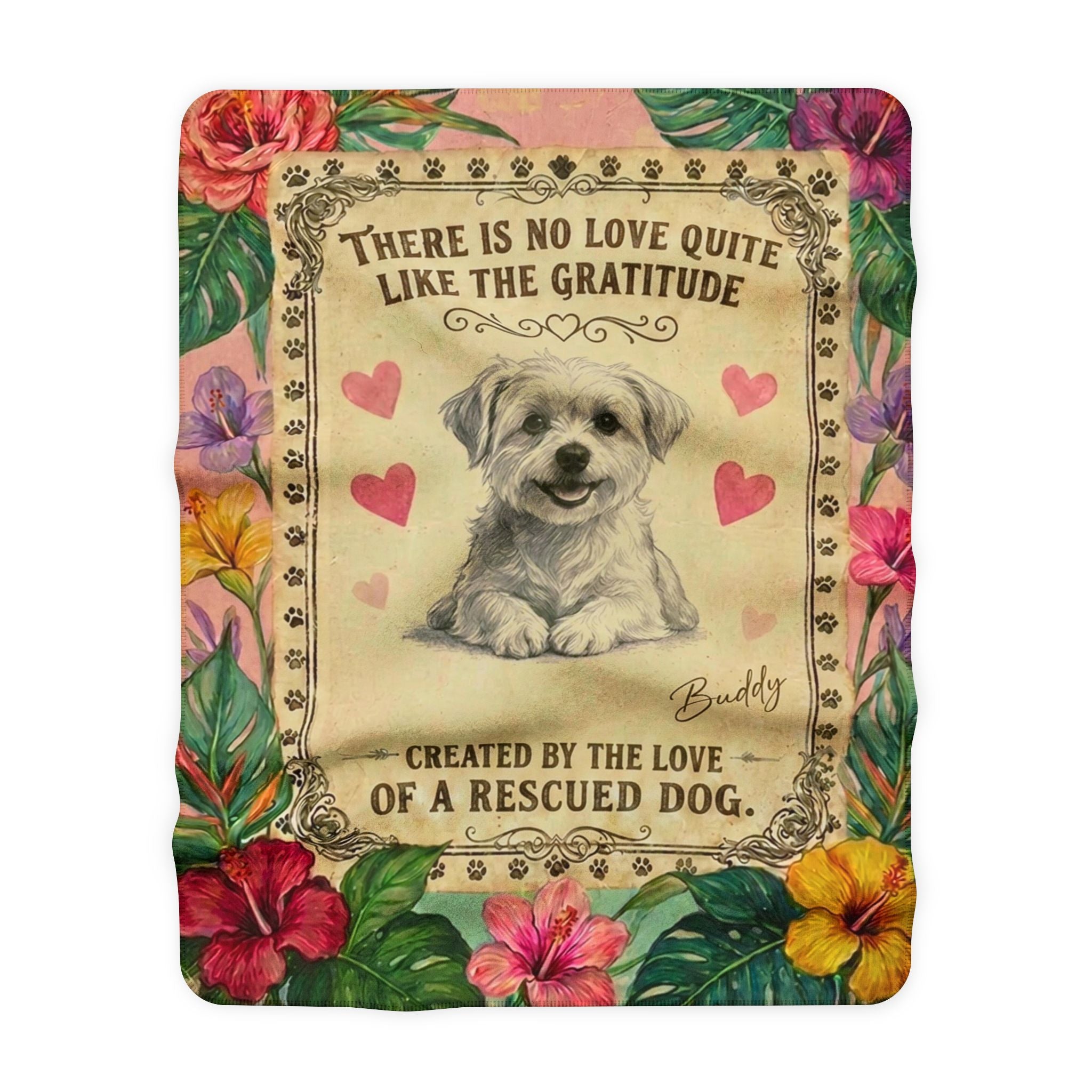 Personalized Sherpa Blanket — "There Is No Love Like a Rescued Dog" | Custom Name & Photo