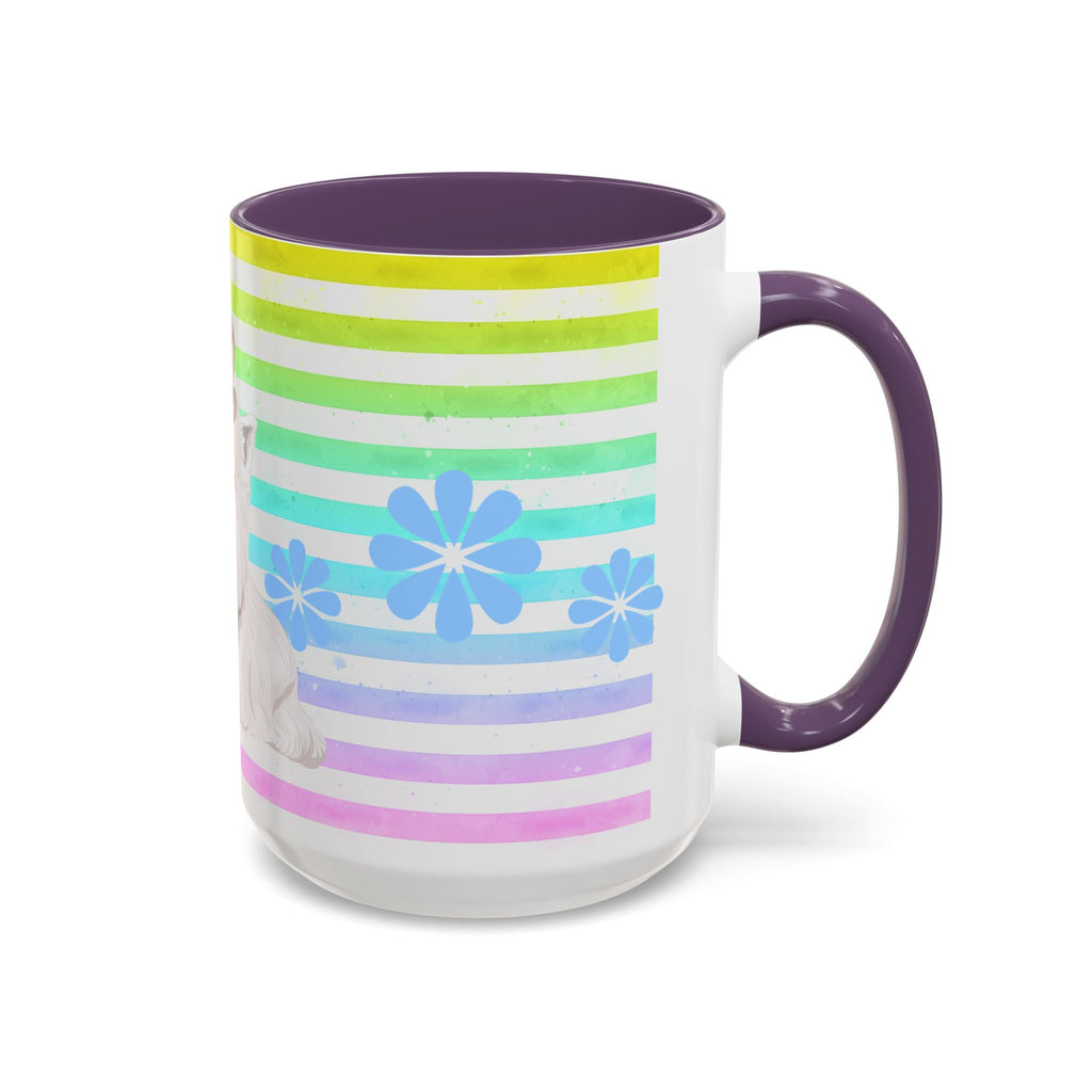 West Highland Terrier Coffee Mug — Cute White Pup on Rainbow Stripes (Accent Mug 11/15oz)