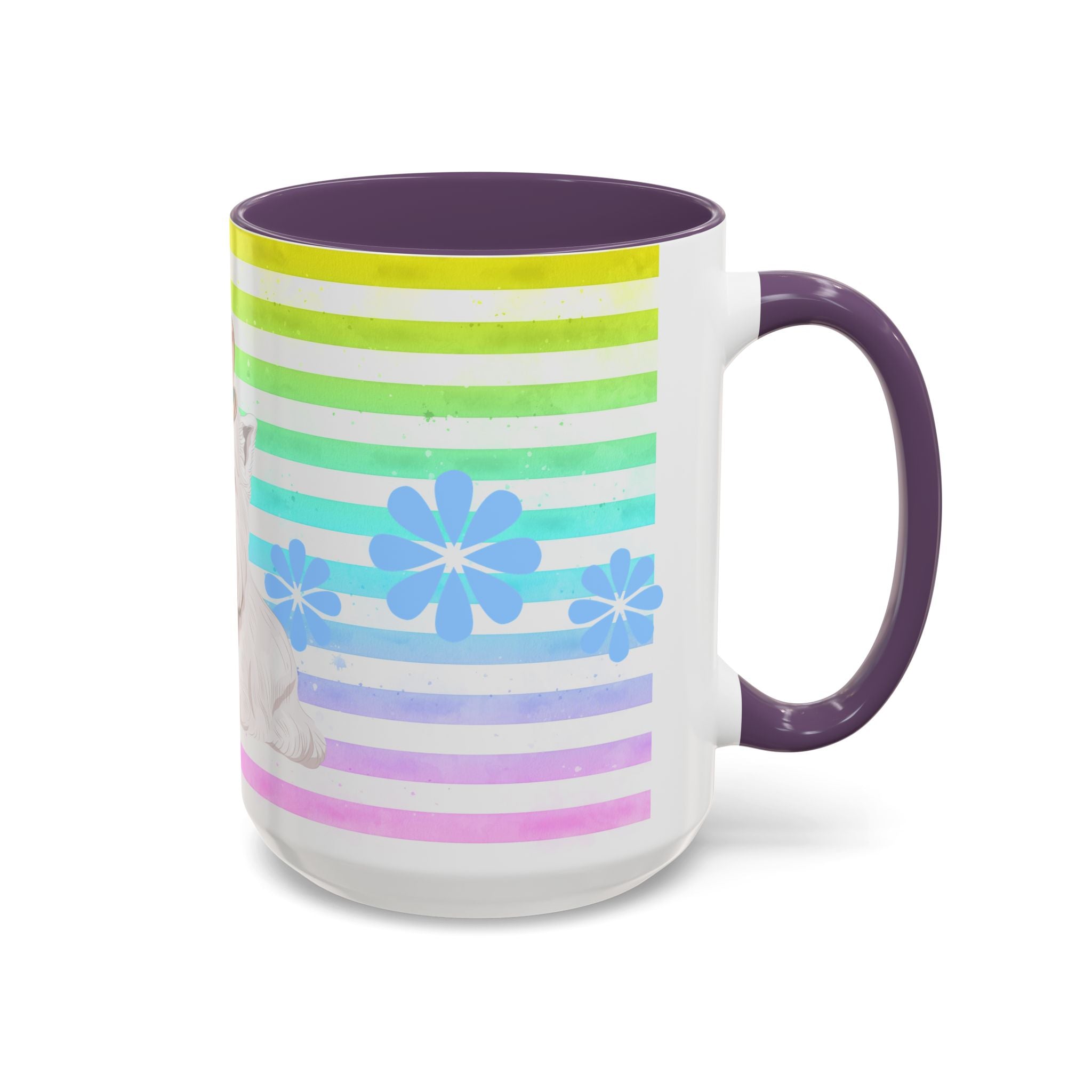 West Highland Terrier Coffee Mug — Cute White Pup on Rainbow Stripes (Accent Mug 11/15oz)