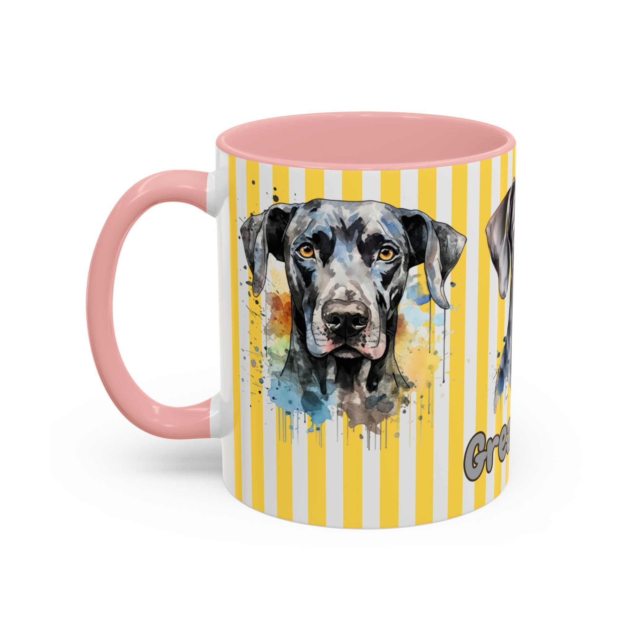 Personalised Dog Accent Coffee Mug — Yellow Striped Dog Lover Gift (11/15 oz)