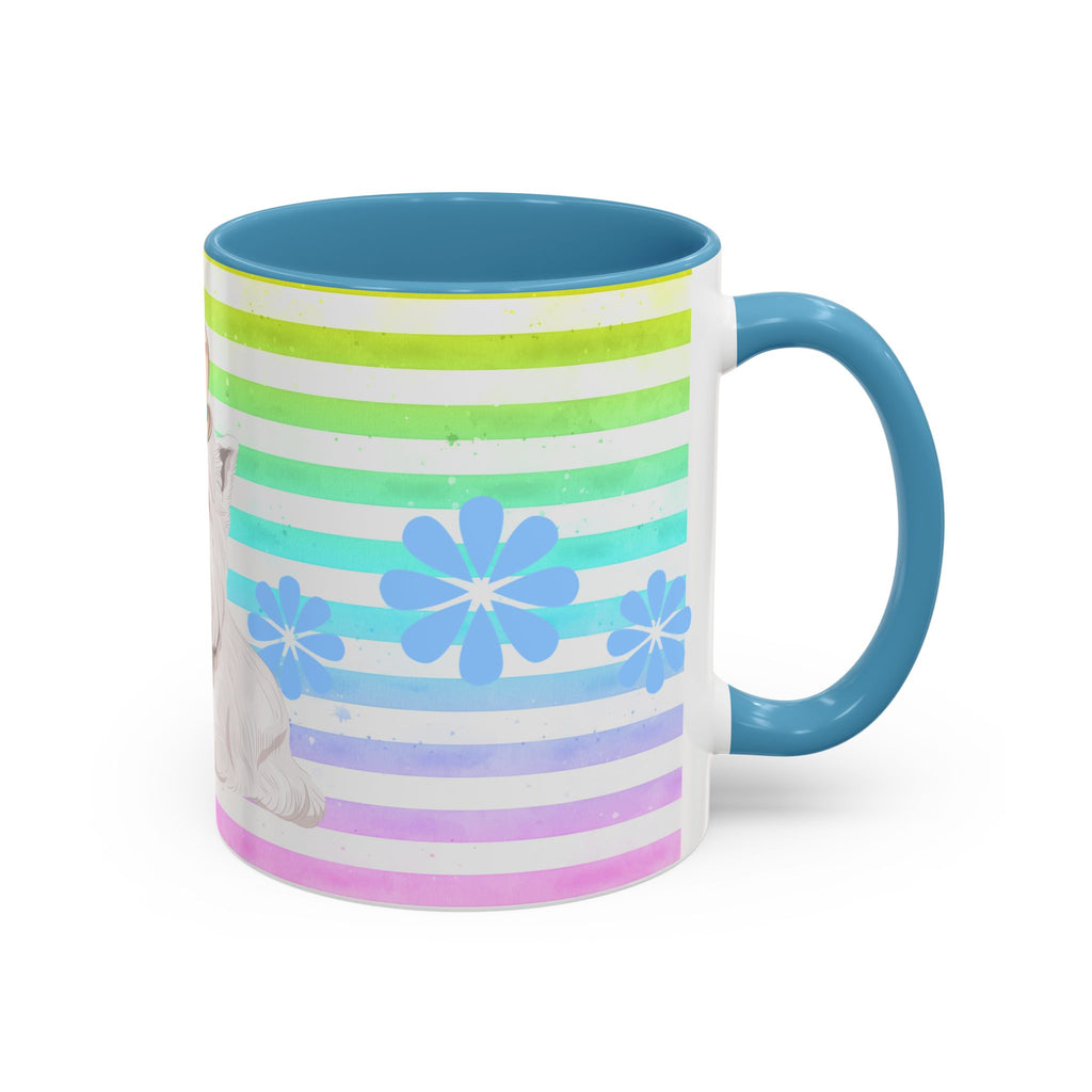West Highland Terrier Coffee Mug — Cute White Pup on Rainbow Stripes (Accent Mug 11/15oz)