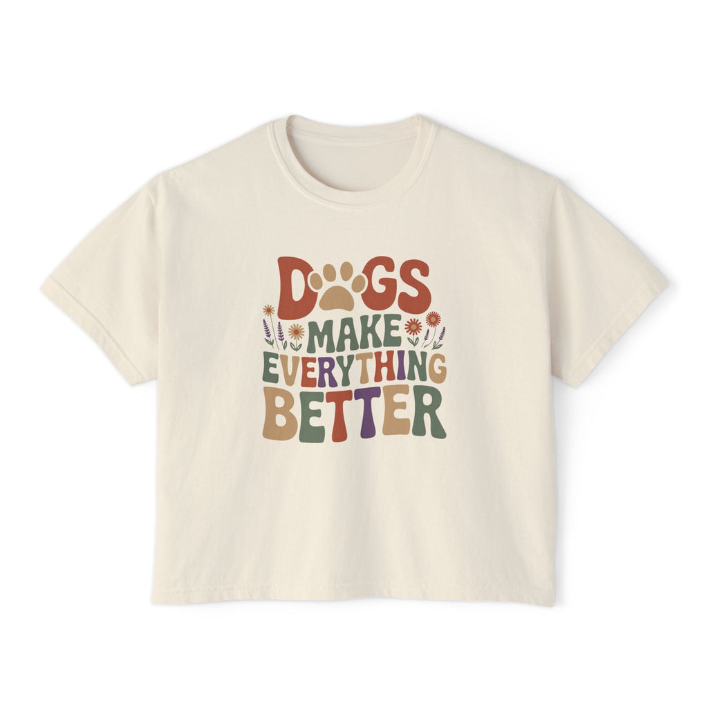 Dogs Make Everything Better Boxy Tee — Cute Paw Print Graphic T‑Shirt for Dog Lovers