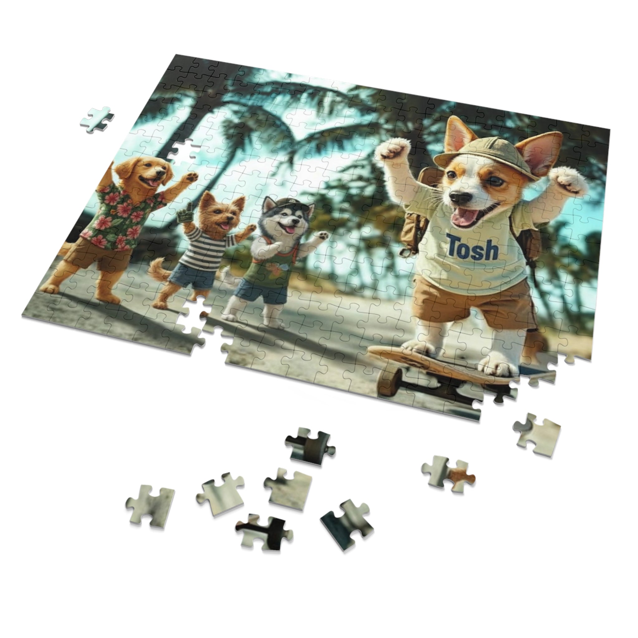 Beach Dogs Jigsaw Puzzle with Tin — Jack Russell Terrier Skateboard | Dog Lover Gift