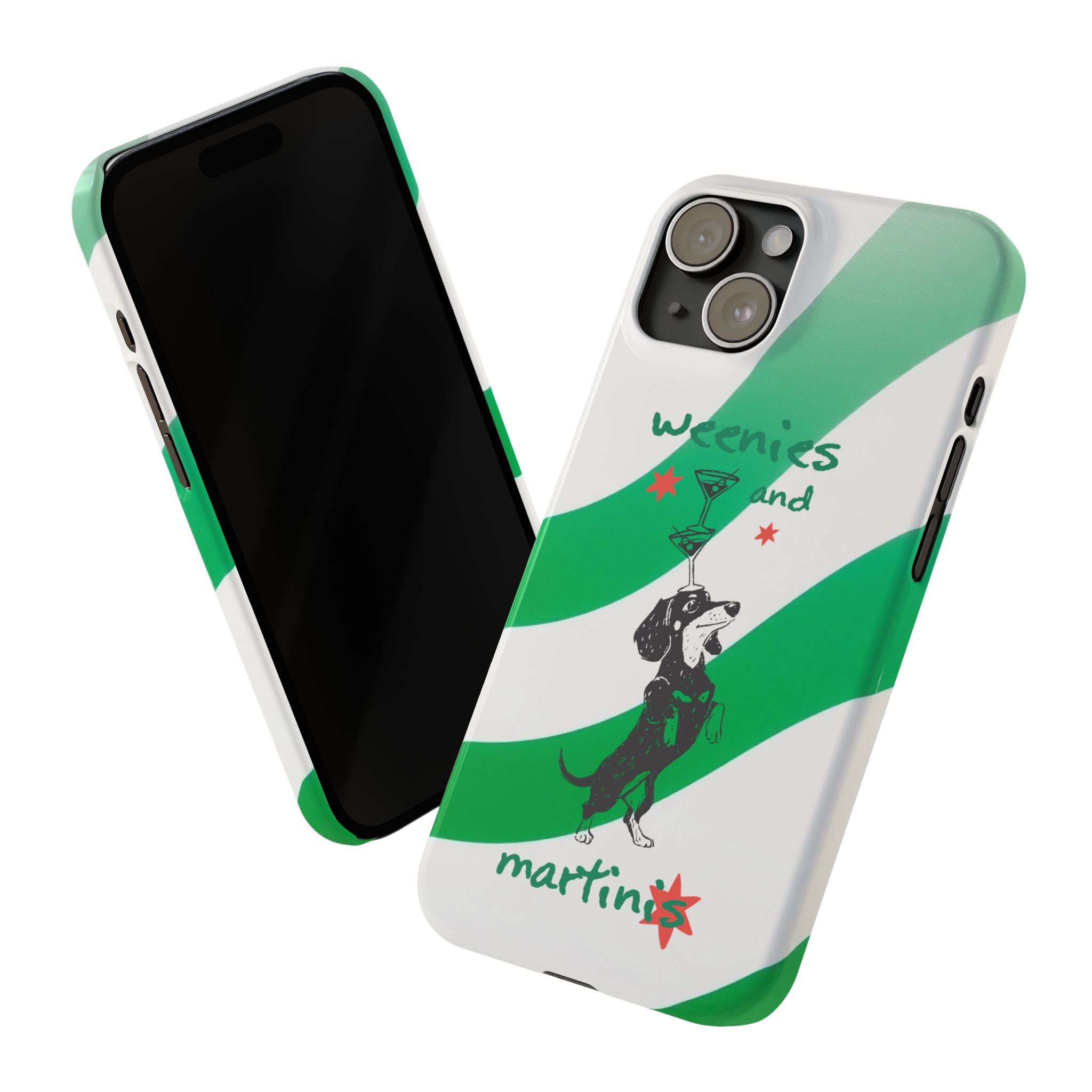 Weenies and Martinis Slim Phone Case – Dachshund Cocktail Green Stripe