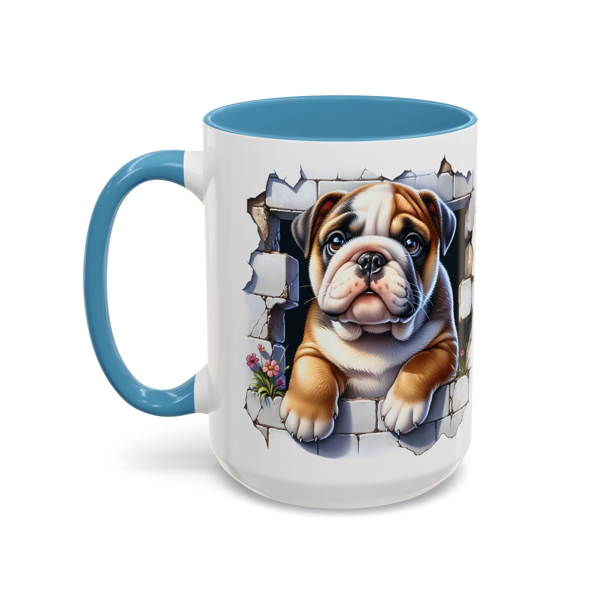 Bulldog Peek-A-Boo Accent Coffee Mug — Cute English Bulldog Coffee Cup (11/15 oz)
