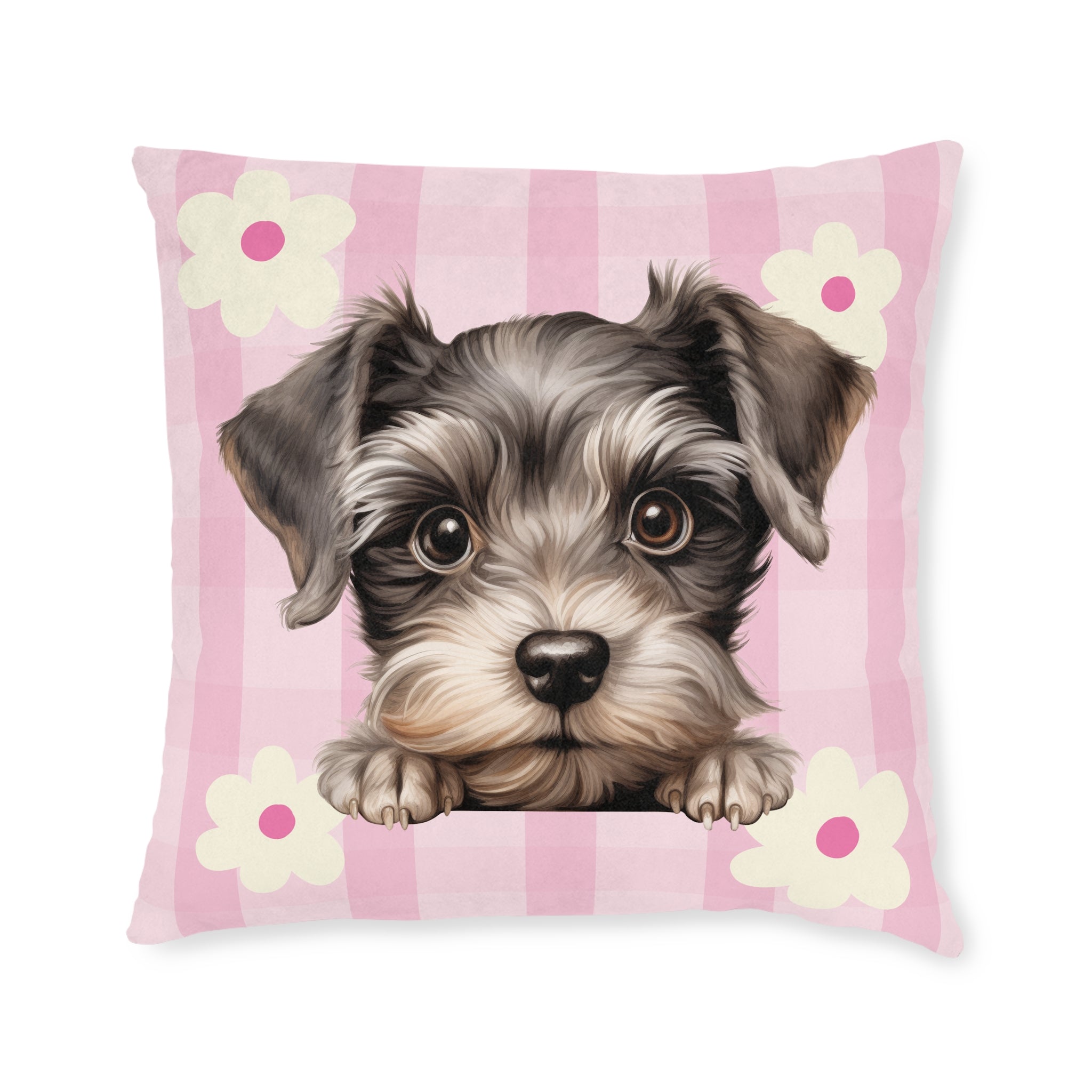 Schnauzer Throw Pillow — Pink Floral Faux Suede | Dog Lover Home Decor