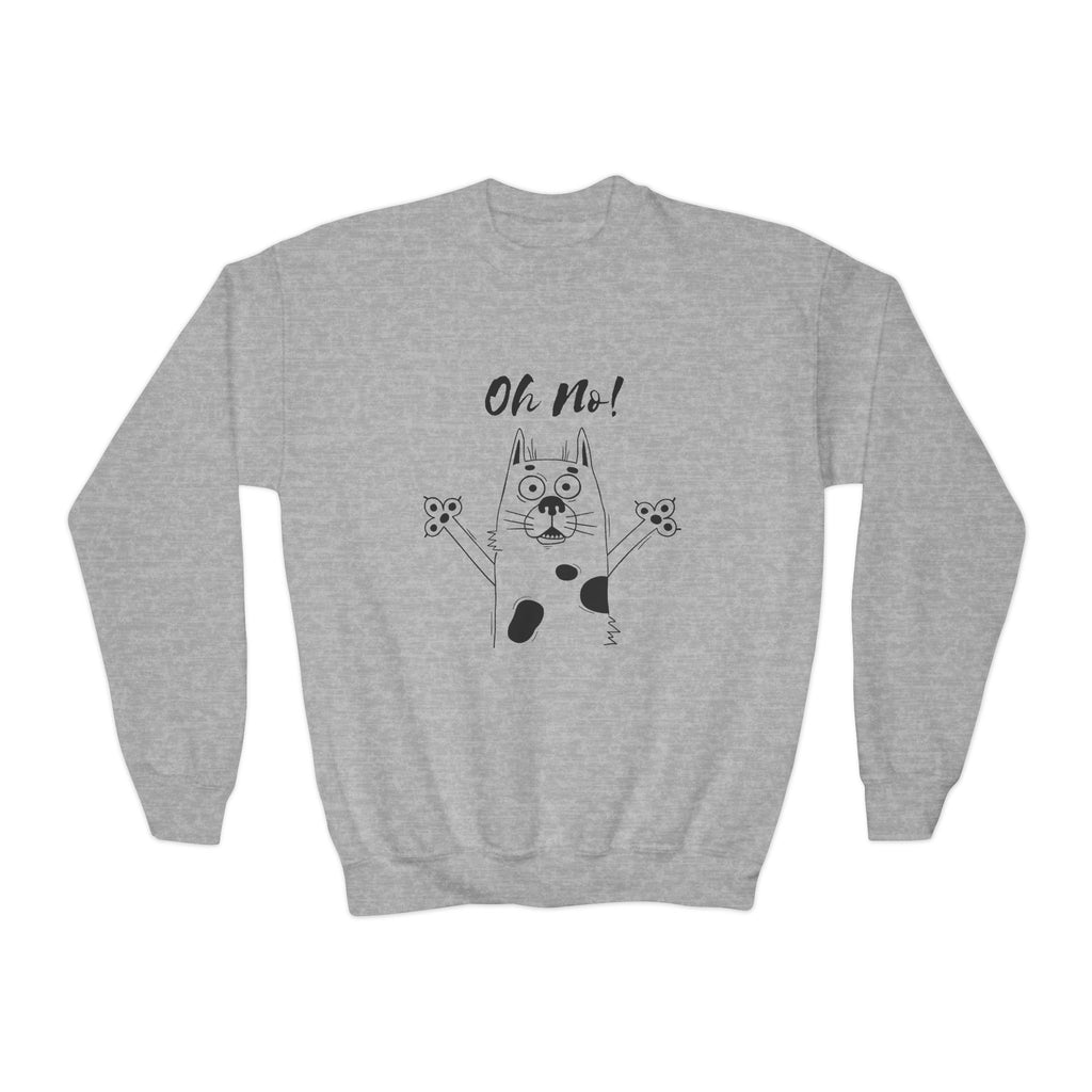 Youth Sweatshirt — "Oh No!" Surprised Dog Cartoon Graphic Crewneck
