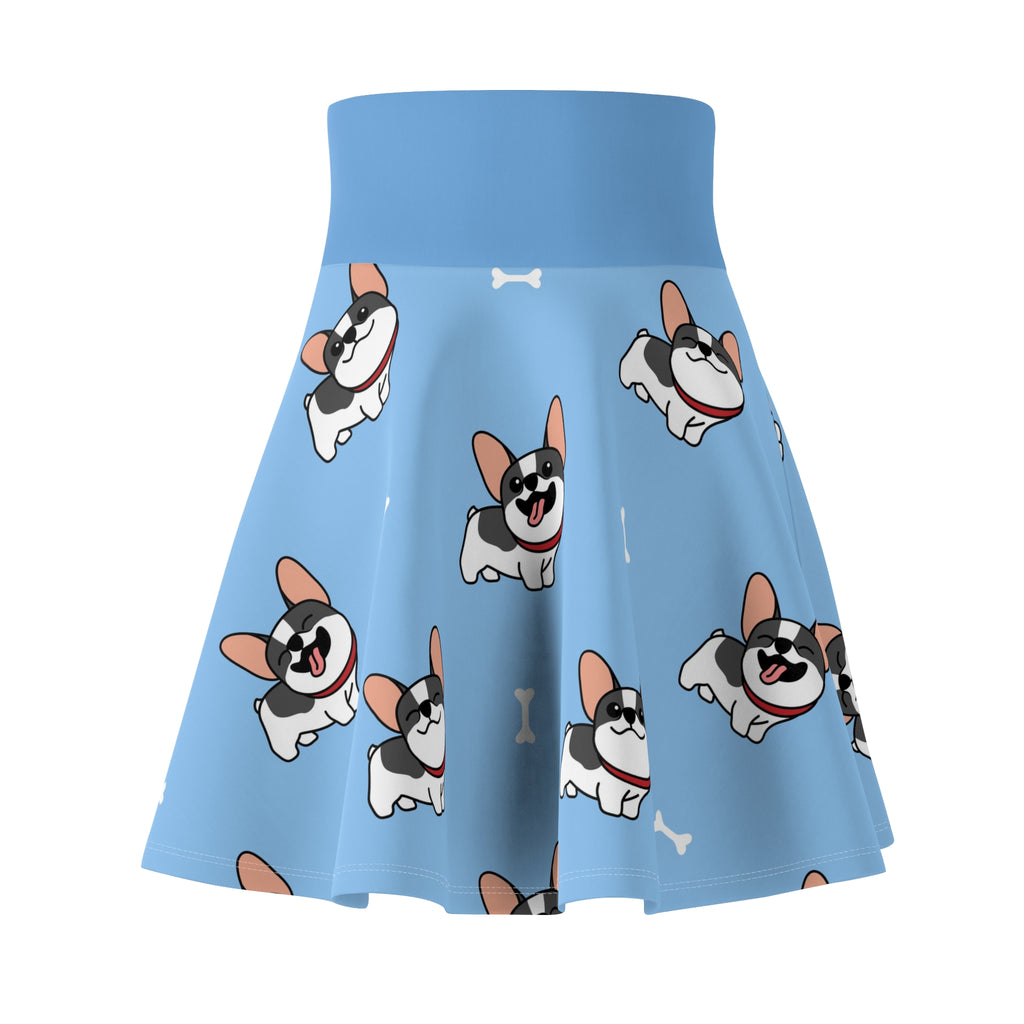 French Bulldog Print Skater Skirt — Cute Blue Dog Pattern