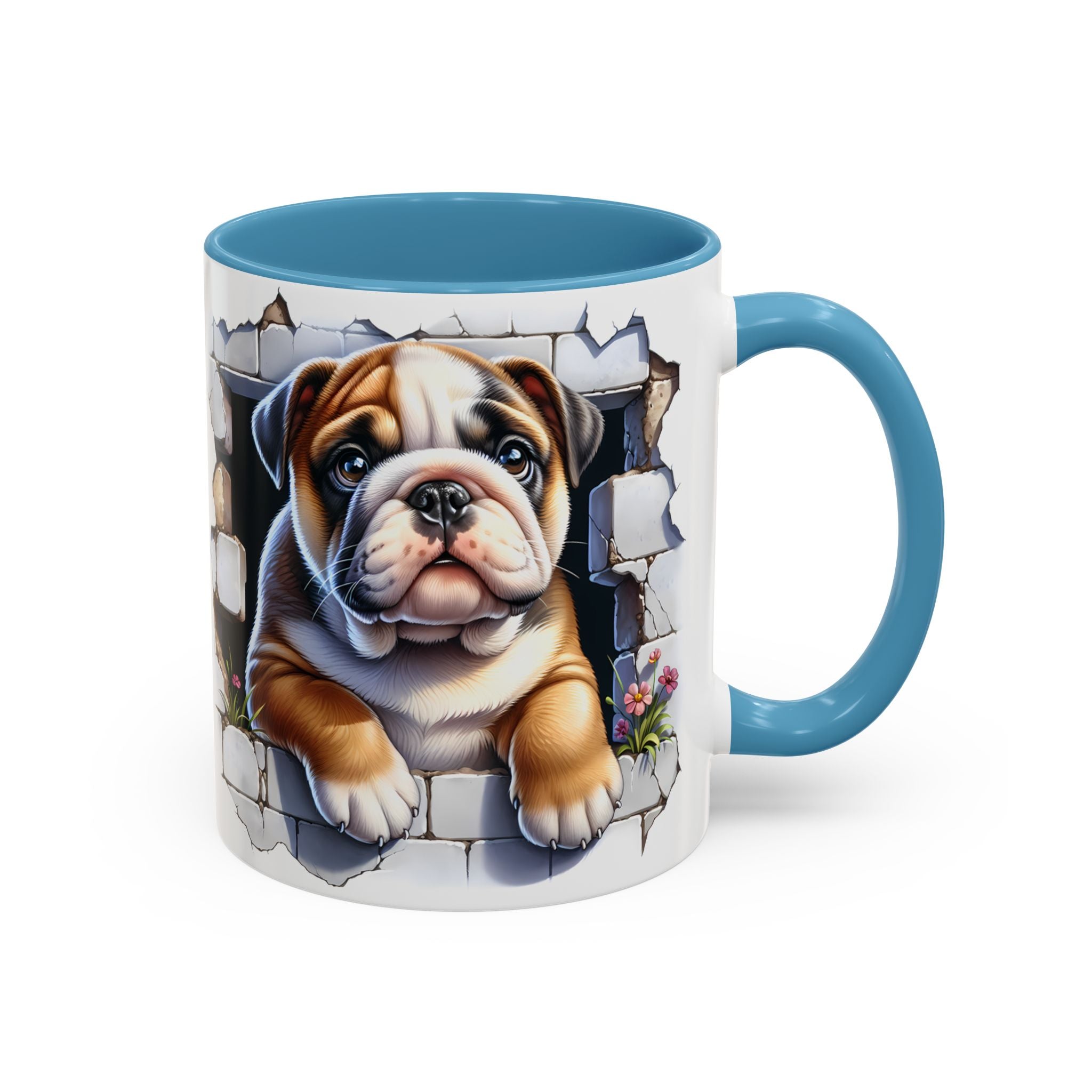 Bulldog Peek-A-Boo Accent Coffee Mug — Cute English Bulldog Coffee Cup (11/15 oz)