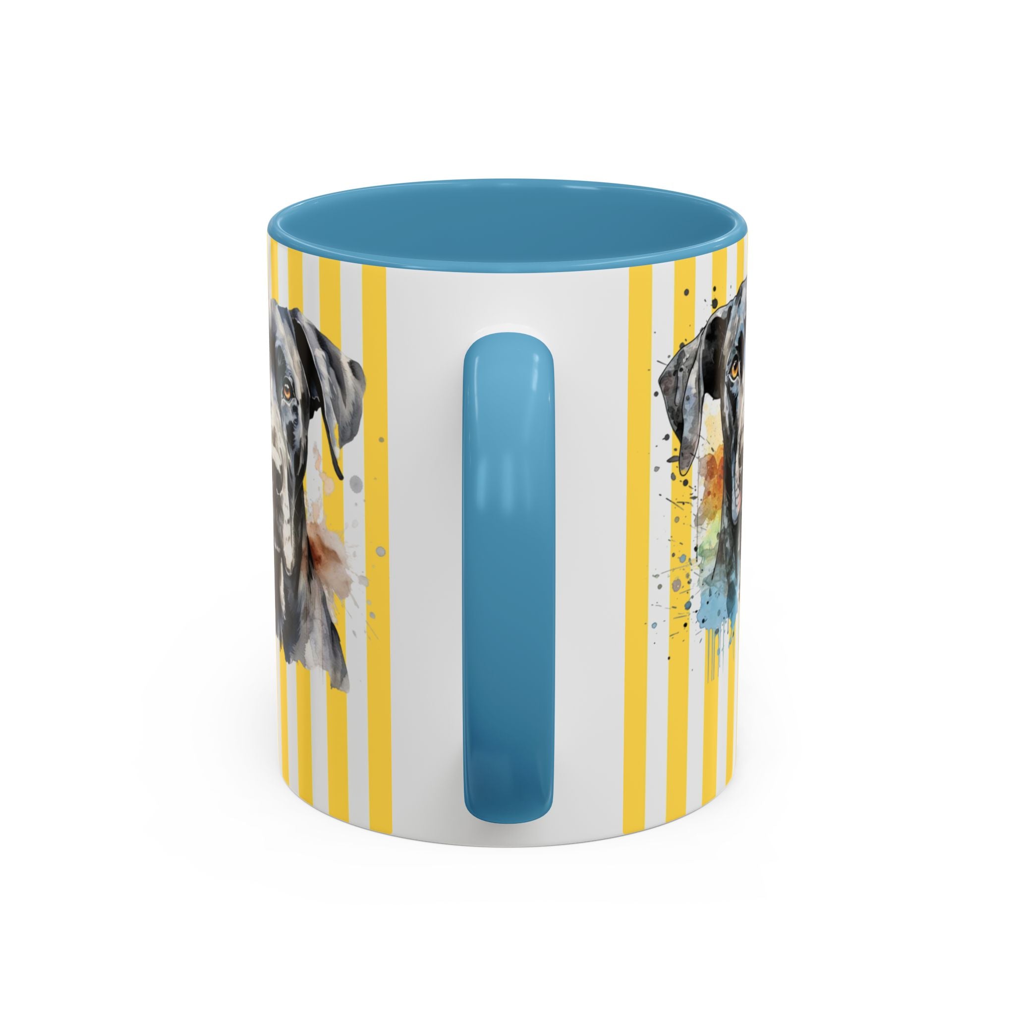 Personalised Dog Accent Coffee Mug — Yellow Striped Dog Lover Gift (11/15 oz)