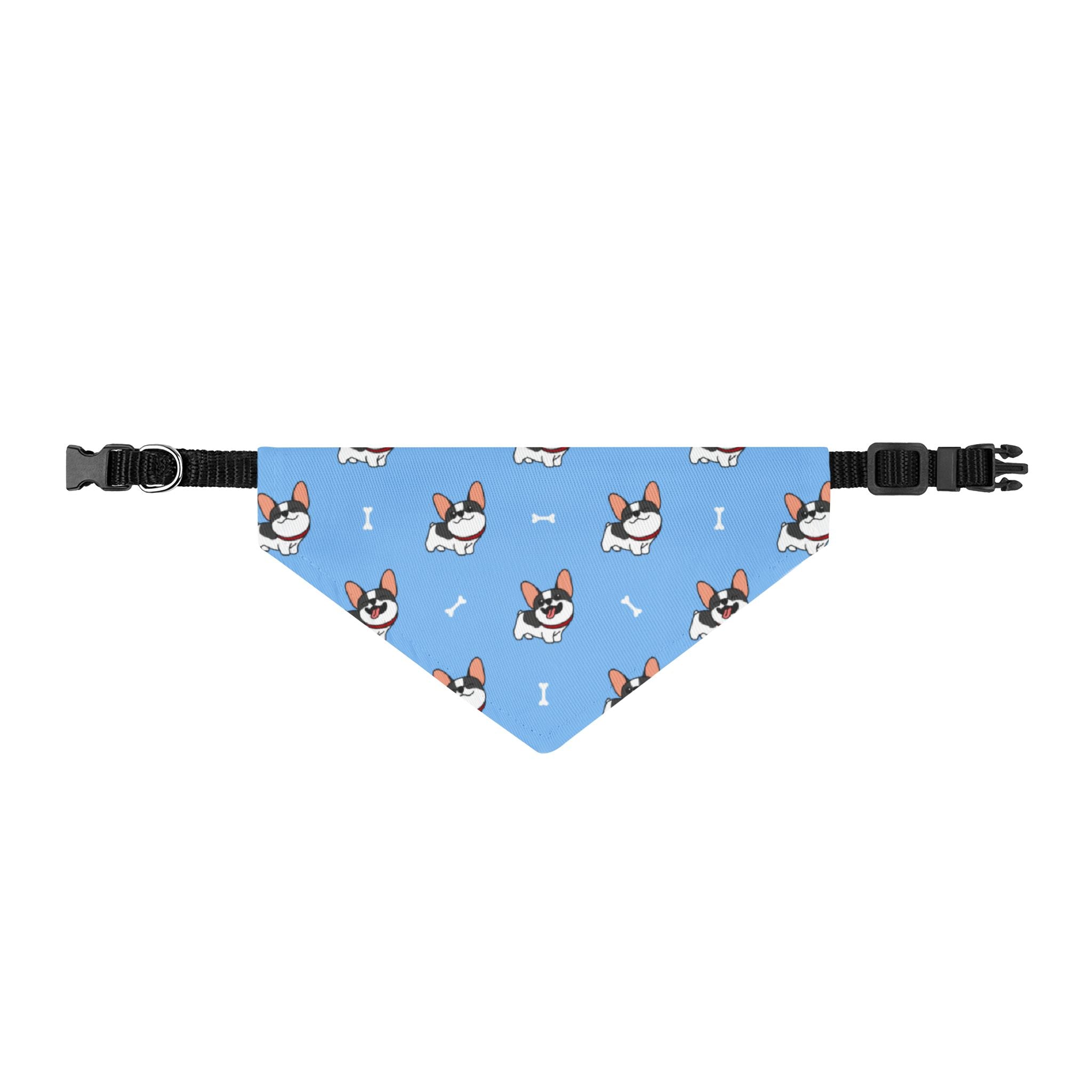Clip-On Pet Bandana — Cute French Bulldog Pattern Dog Scarf, Blue