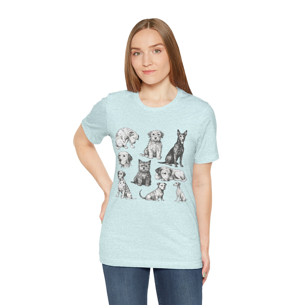 Dog Breed Sketches T-Shirt — Hand-Drawn Puppy Portraits Tee