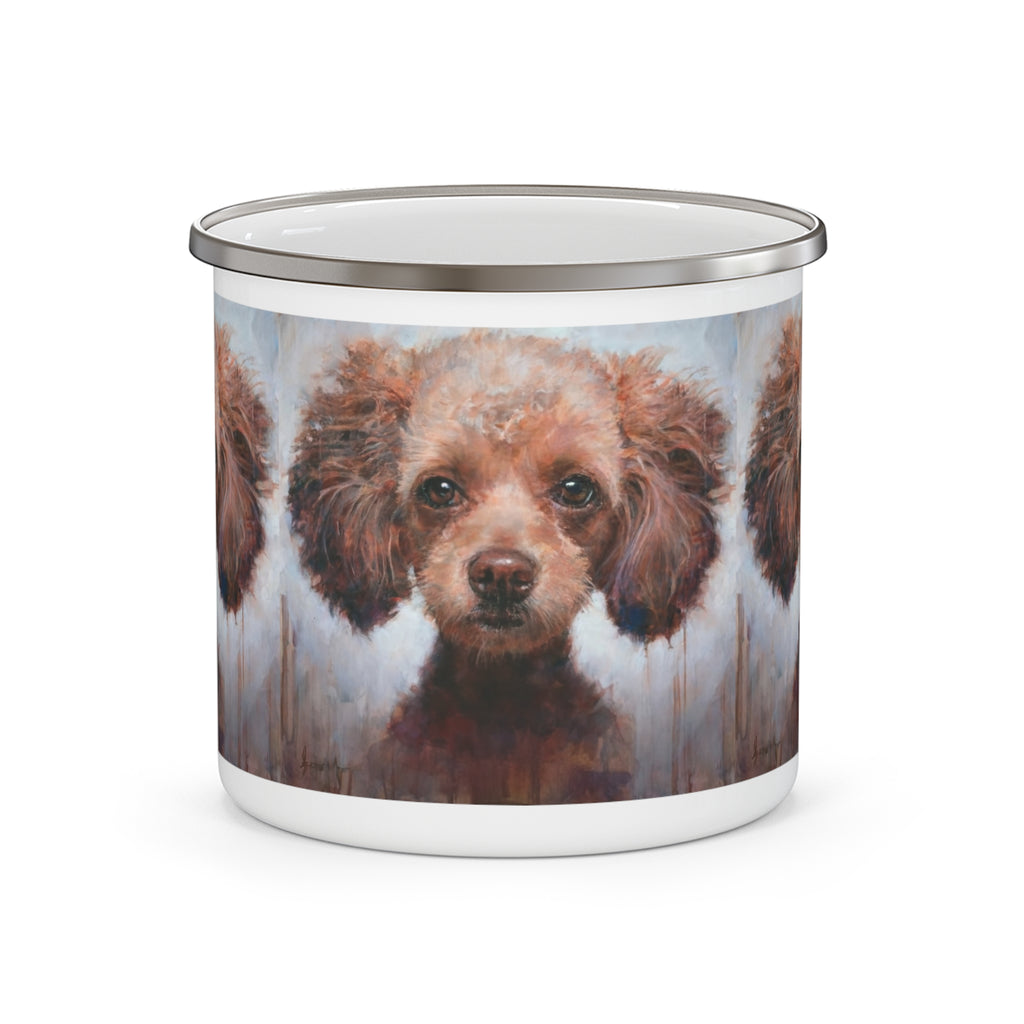 Enamel Camping Mug — Watercolor Toy Poodle Portrait Coffee Cup