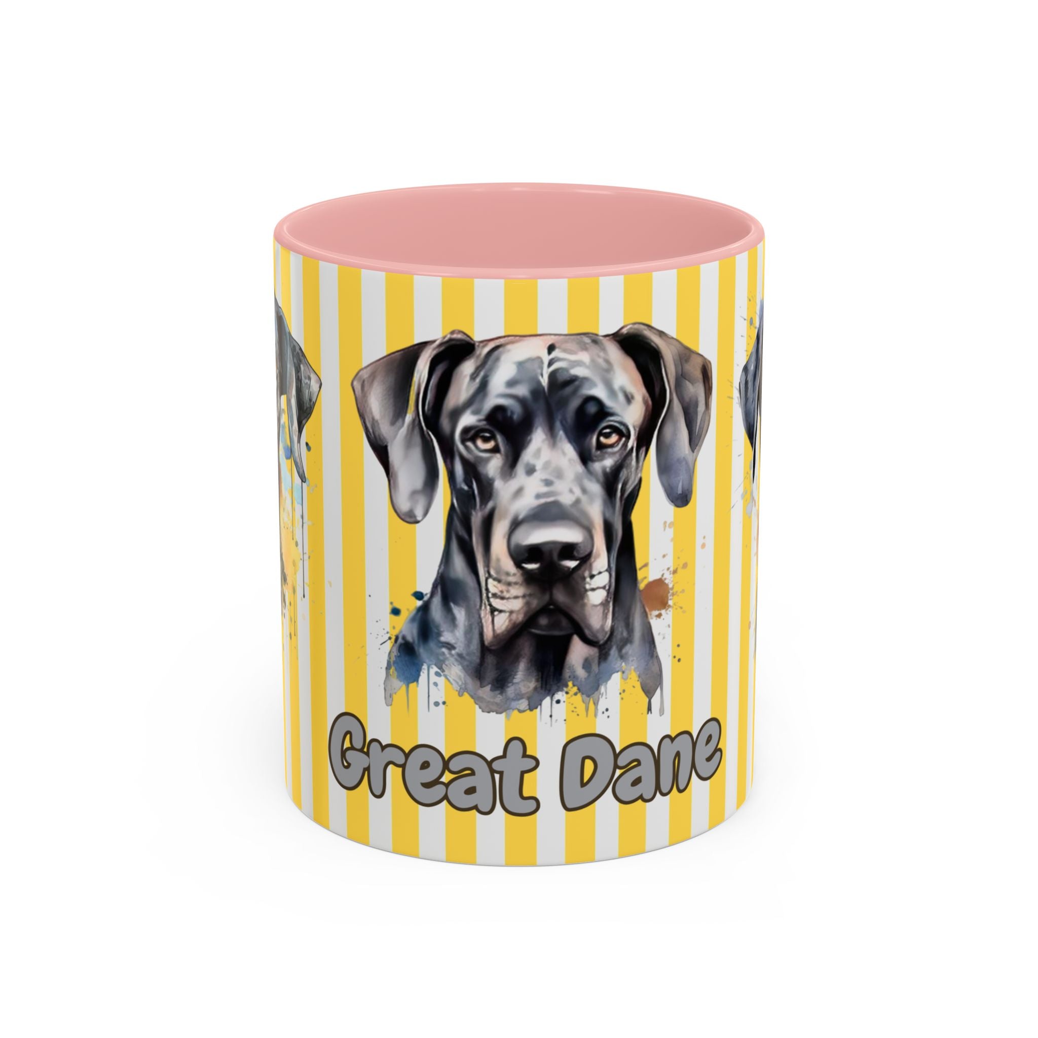 Personalised Dog Accent Coffee Mug — Yellow Striped Dog Lover Gift (11/15 oz)