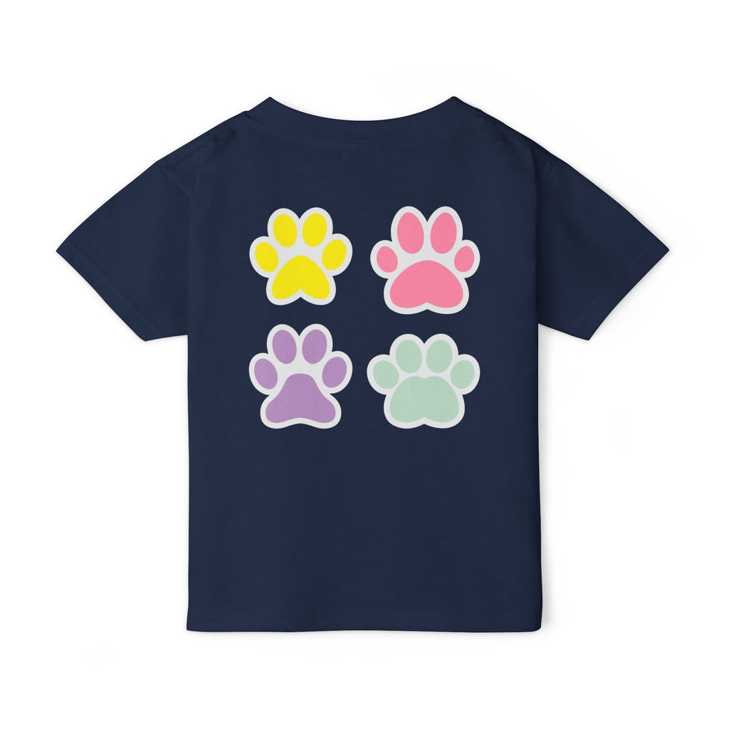Toddler T-Shirt — Cute French Bulldog Hugging Heart with Colorful Paw Prints