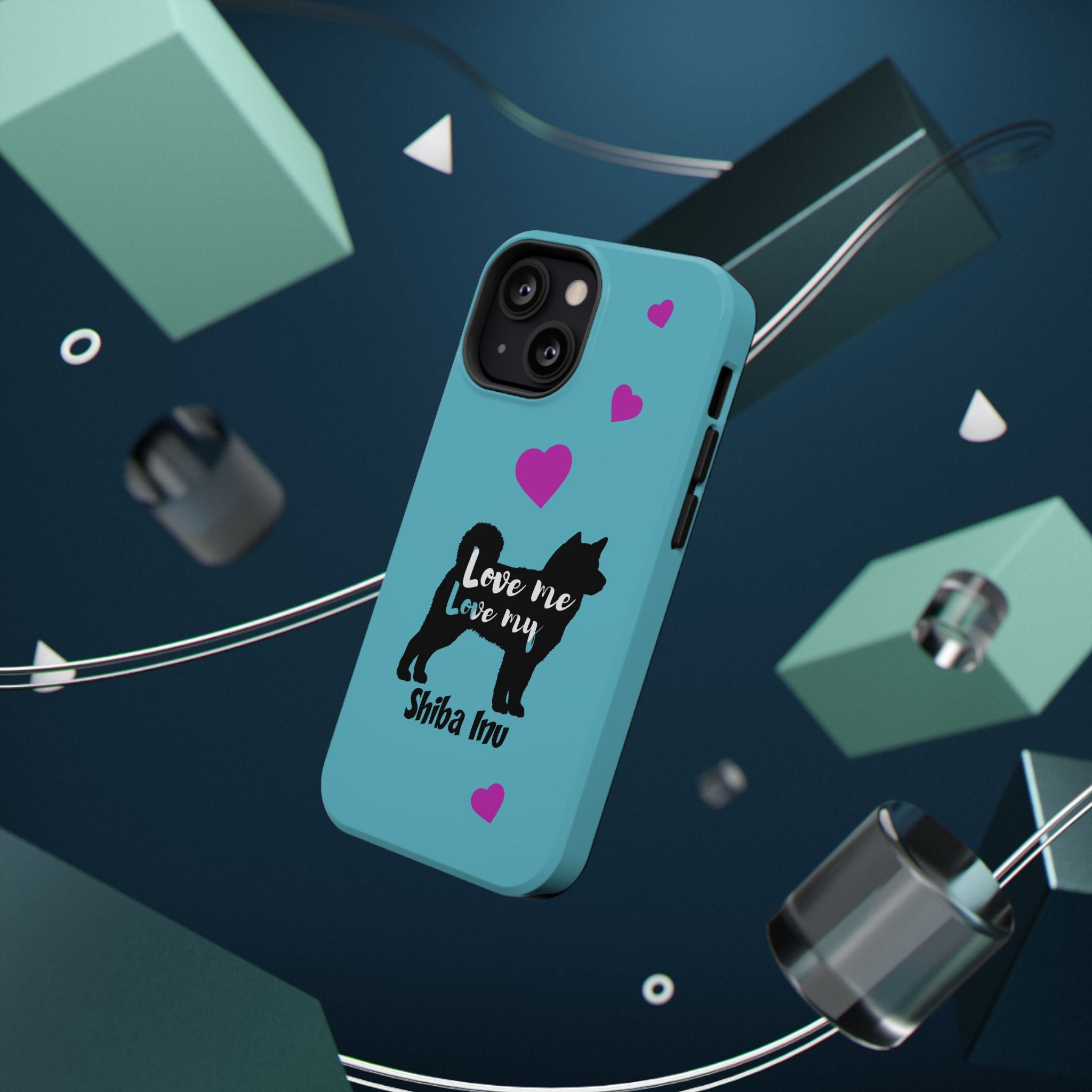 Shiba Inu Phone Case – "Love Me Love My Shiba Inu" Impact-Resistant Case, Cute Heart Design