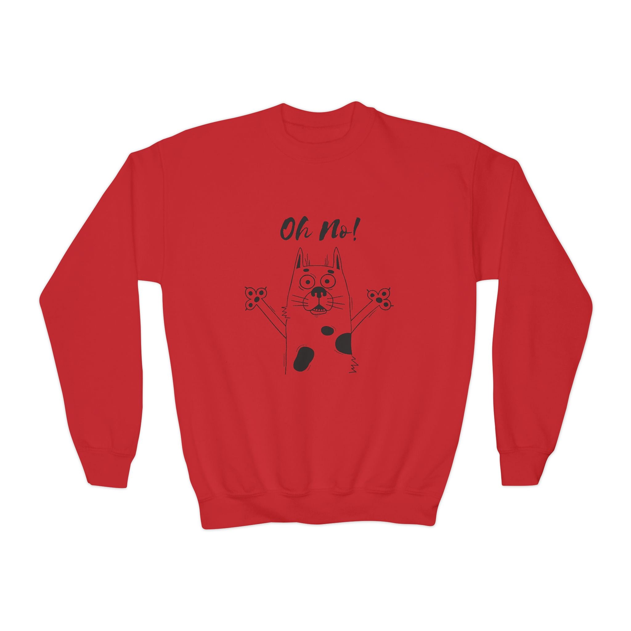 Youth Sweatshirt — "Oh No!" Surprised Dog Cartoon Graphic Crewneck