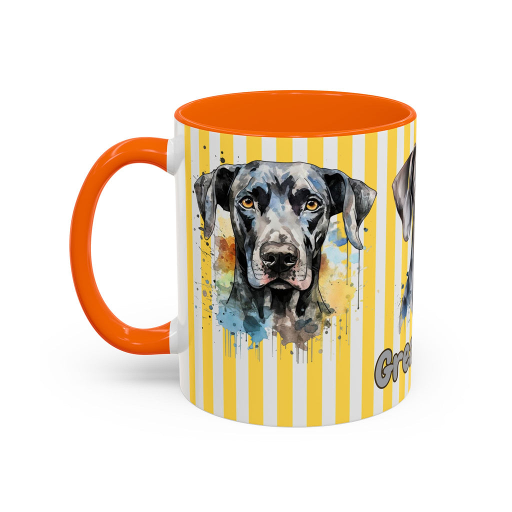 Personalised Dog Accent Coffee Mug — Yellow Striped Dog Lover Gift (11/15 oz)