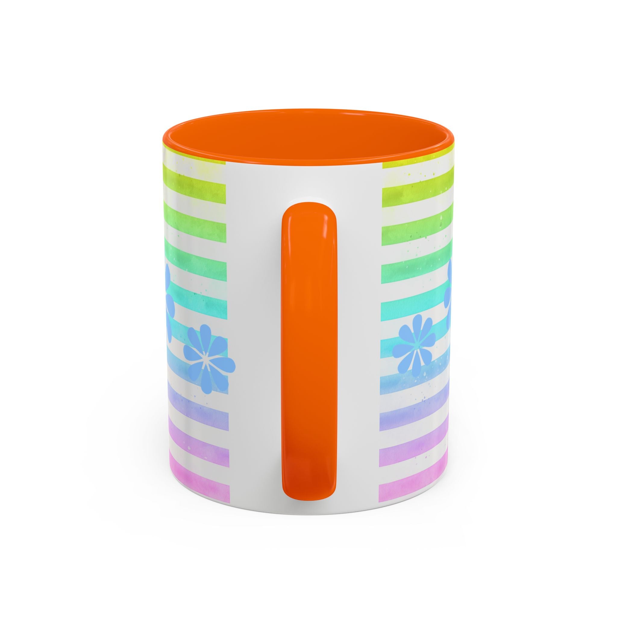 Siberian Husky Coffee Mug — Cute Black & Husky Pup on Rainbow Stripes (Accent Mug 11/15oz)