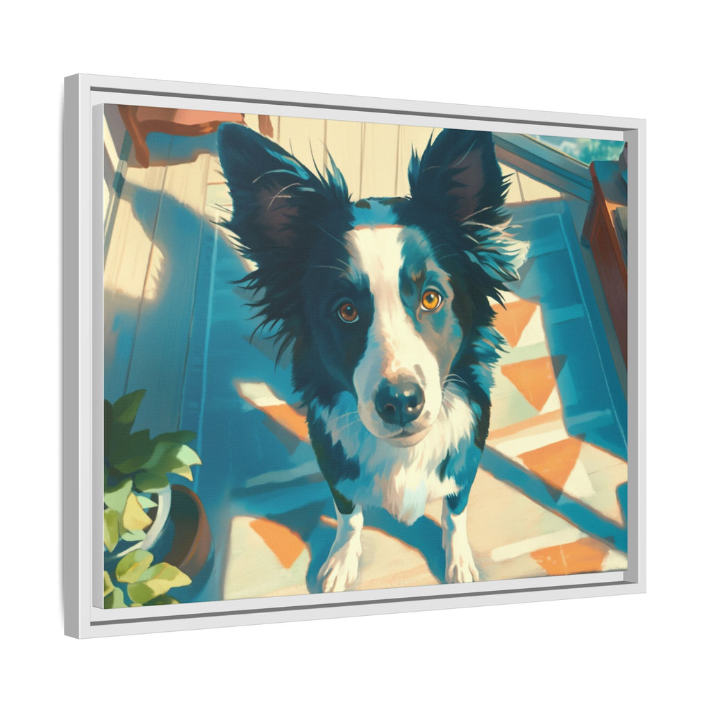 Framed Matte Canvas - Colorful Border Collie Pet Portrait
