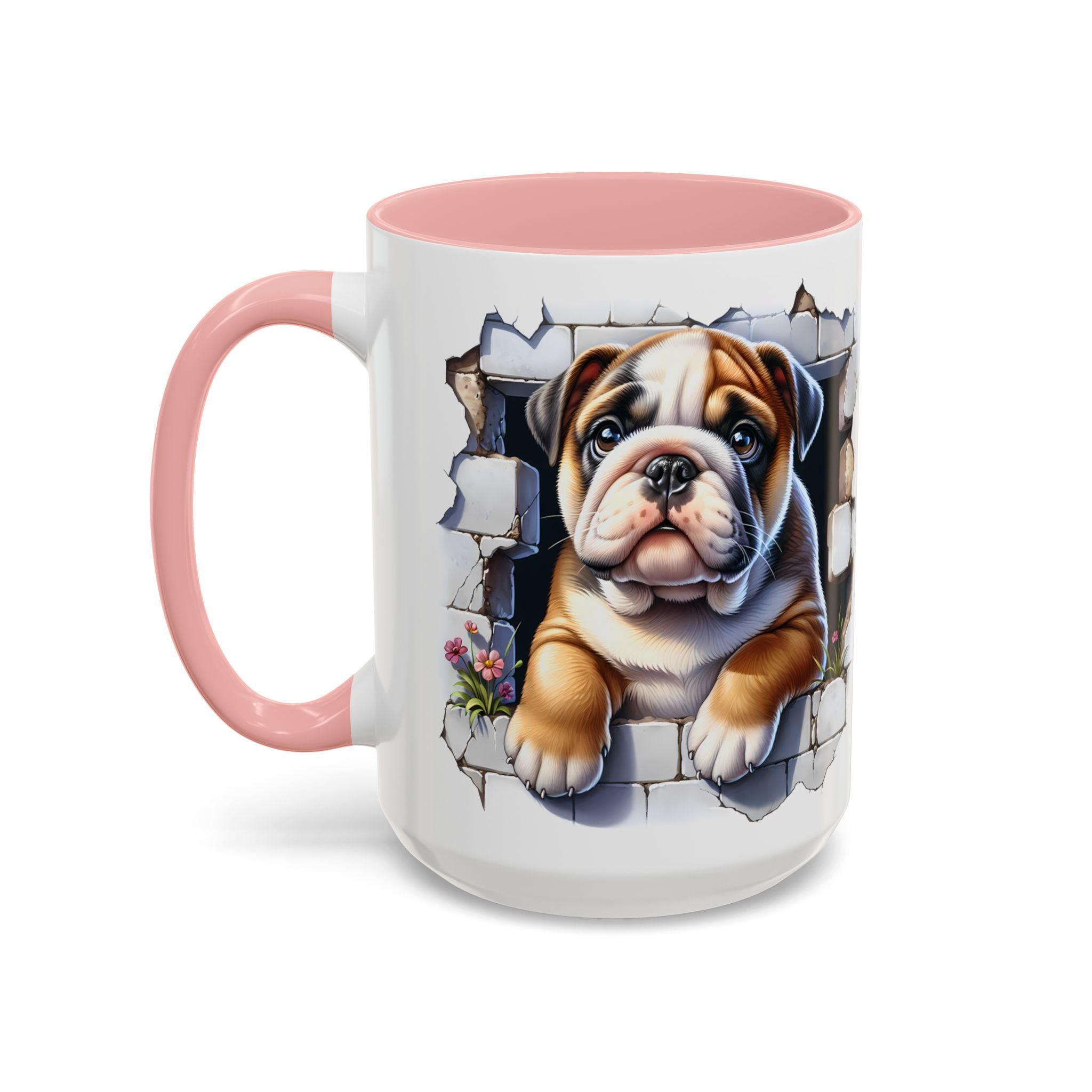 Bulldog Peek-A-Boo Accent Coffee Mug — Cute English Bulldog Coffee Cup (11/15 oz)