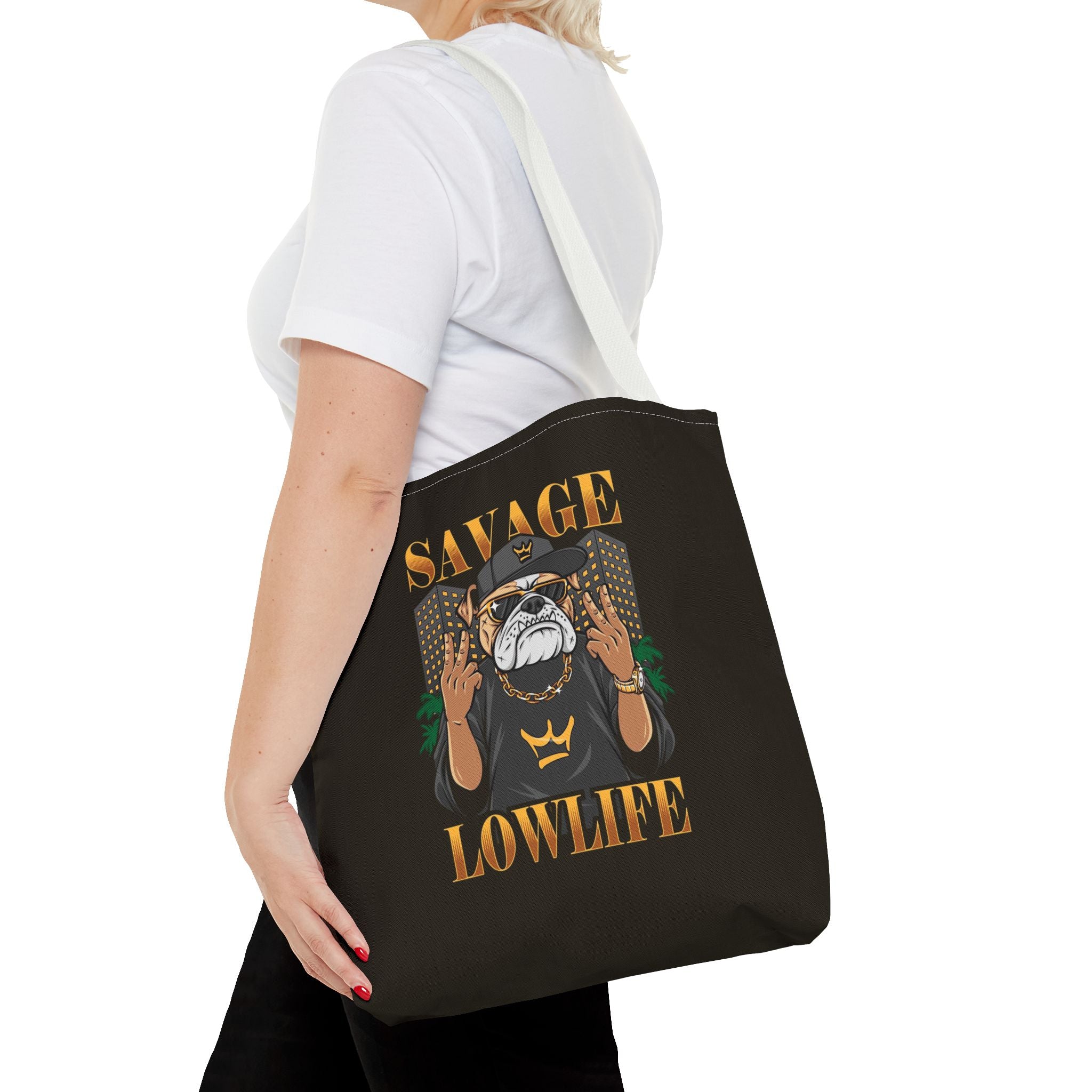 Savage Lowlife Graphic Tote Bag — Urban Bulldog Design, Streetwear Everyday Carry
