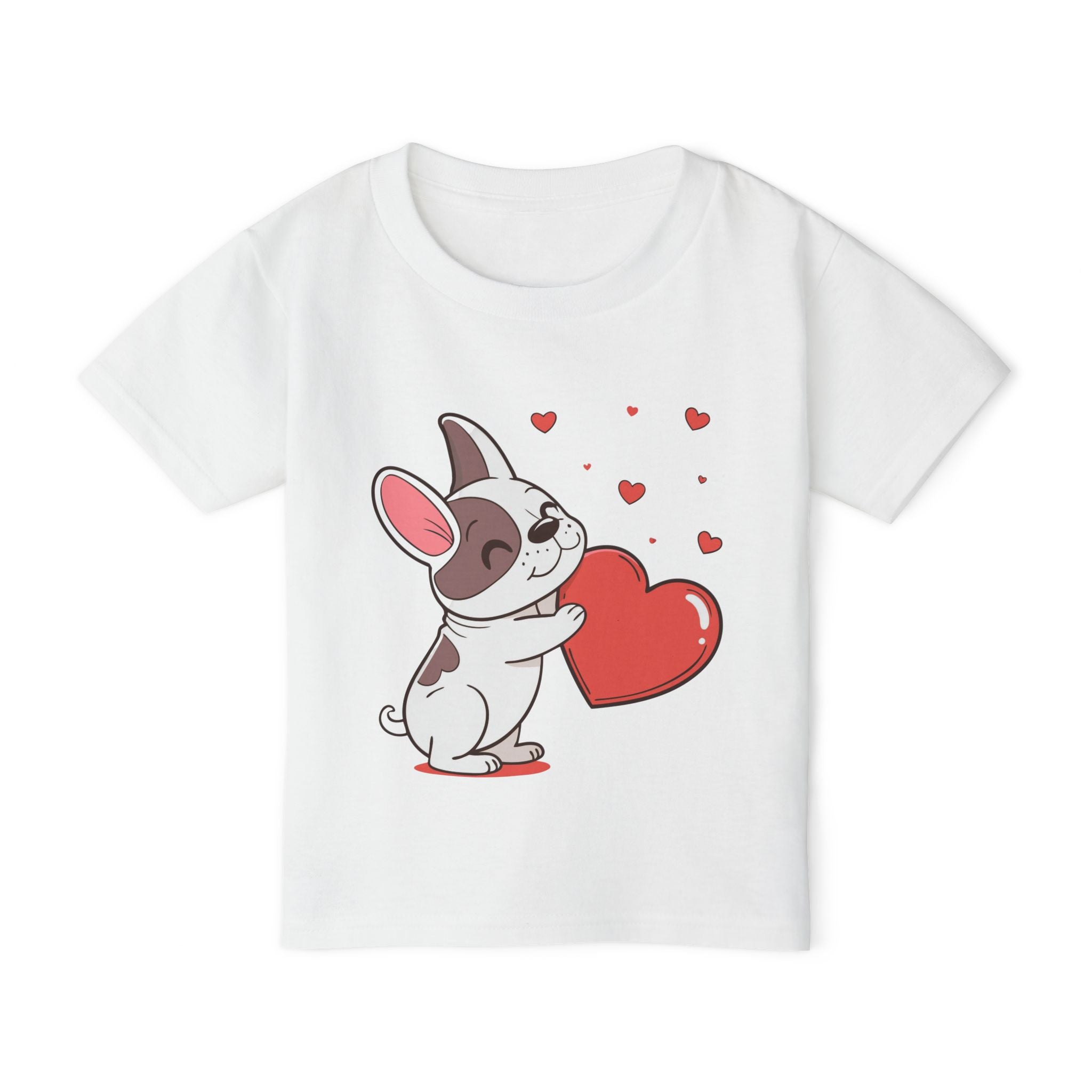 Toddler T-Shirt — Cute French Bulldog Hugging Heart with Colorful Paw Prints
