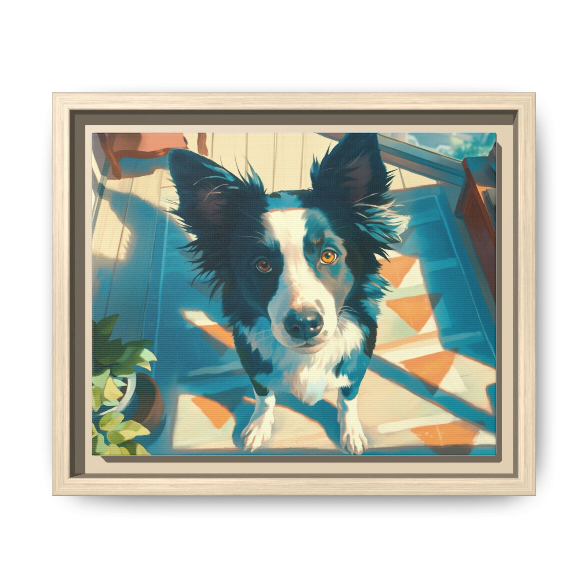 Framed Matte Canvas - Colorful Border Collie Pet Portrait