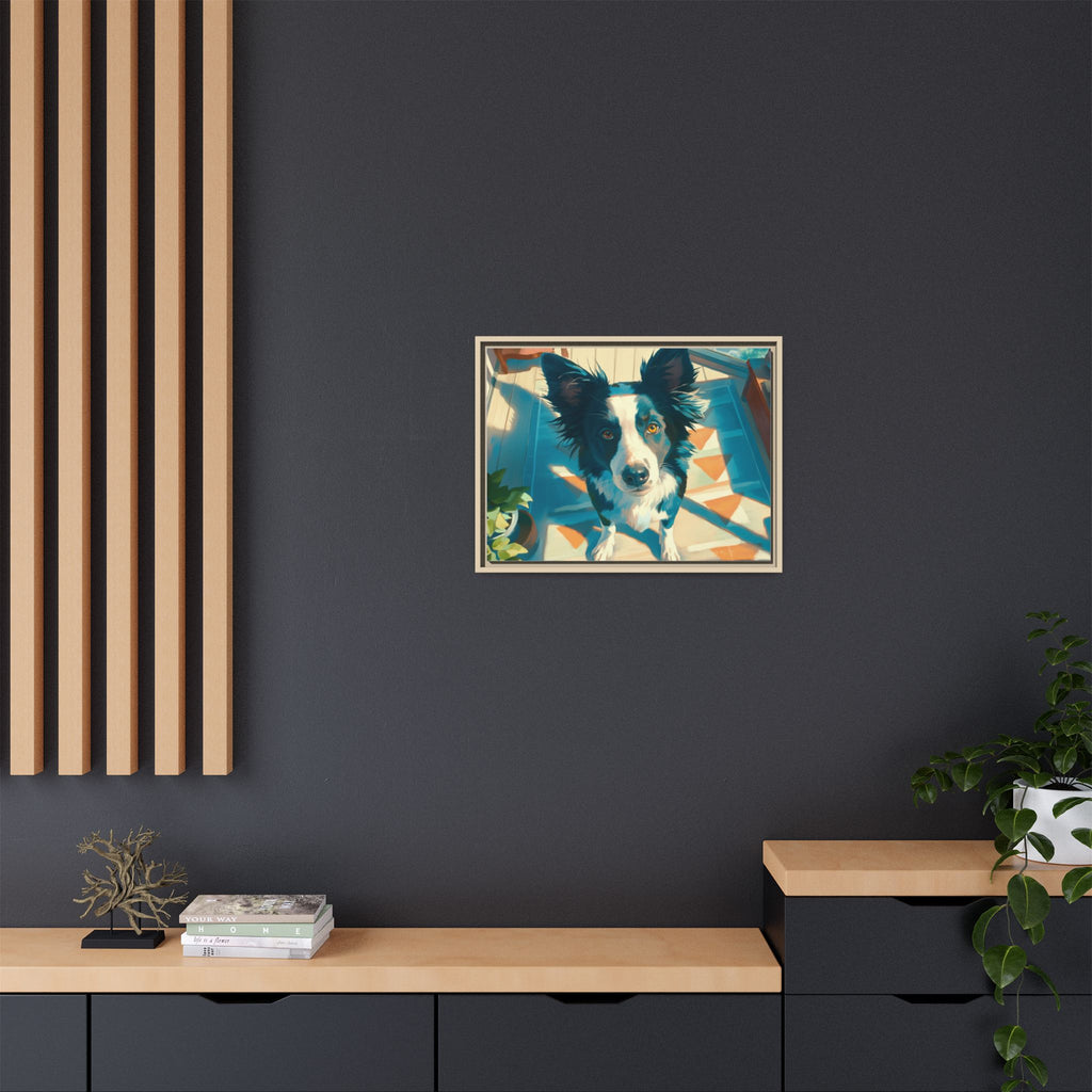 Framed Matte Canvas - Colorful Border Collie Pet Portrait