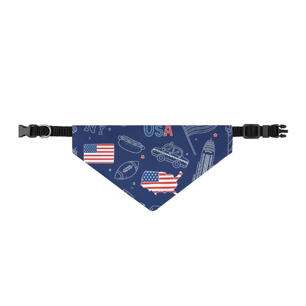 Patriotic Clip-On Pet Bandana — USA Flag & Icon Print