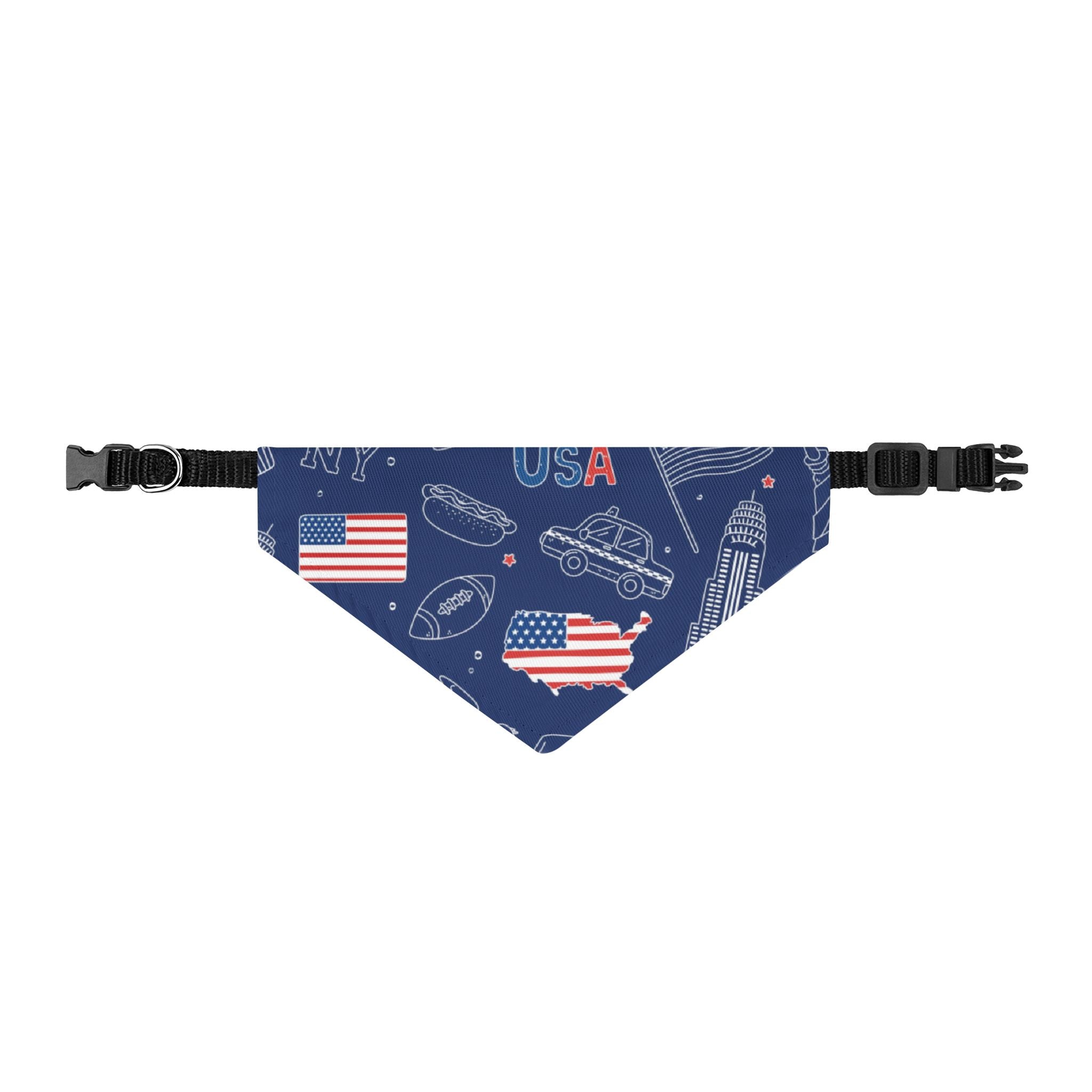 Patriotic Clip-On Pet Bandana — USA Flag & Icon Print