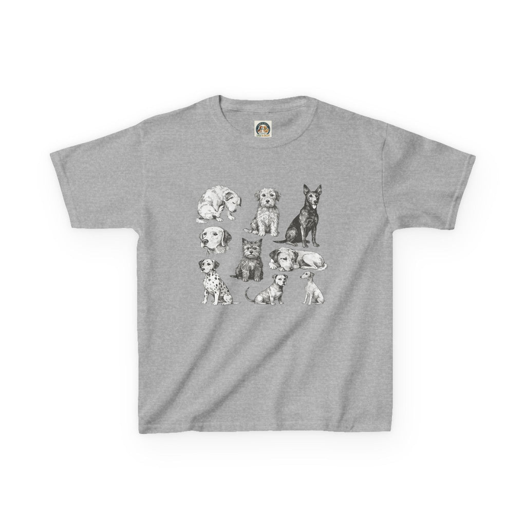 Kids Dog Breeds Sketch Tee — Cute Puppy Illustration Shirt for Boys & Girls