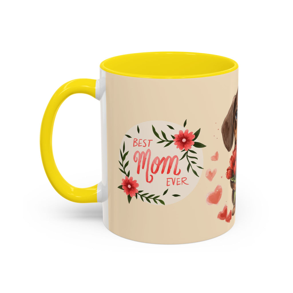 Best Mom Ever Coffee Mug — Cute Dachshund with Tulips
