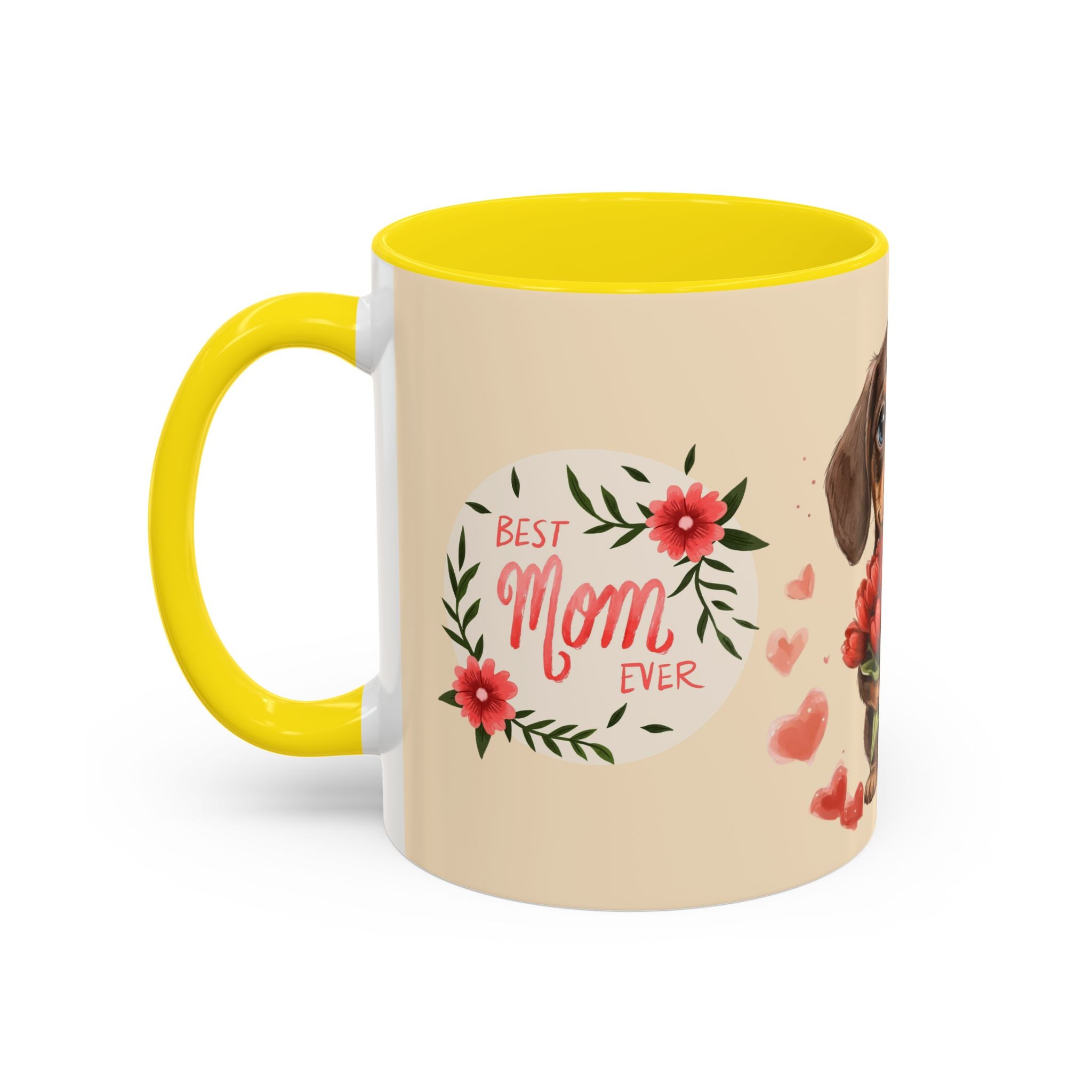 Best Mom Ever Coffee Mug — Cute Dachshund with Tulips