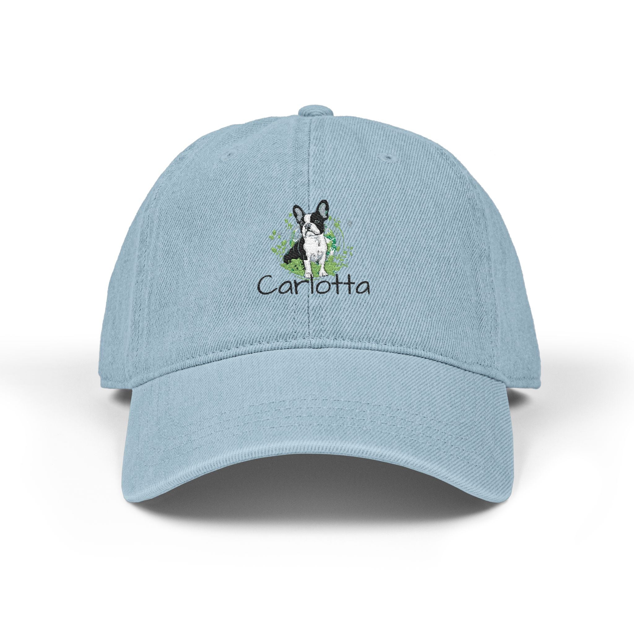 Embroidered Green Floral Pug Denim Hat — Vintage Casual Baseball Cap