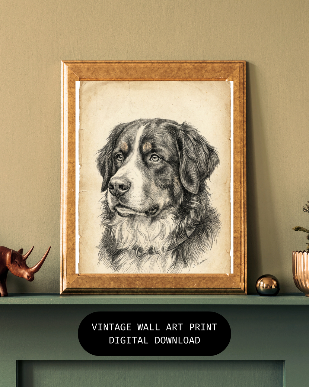 Bernese Mountain Dog Pencil Portrait – Downloadable Wall Art