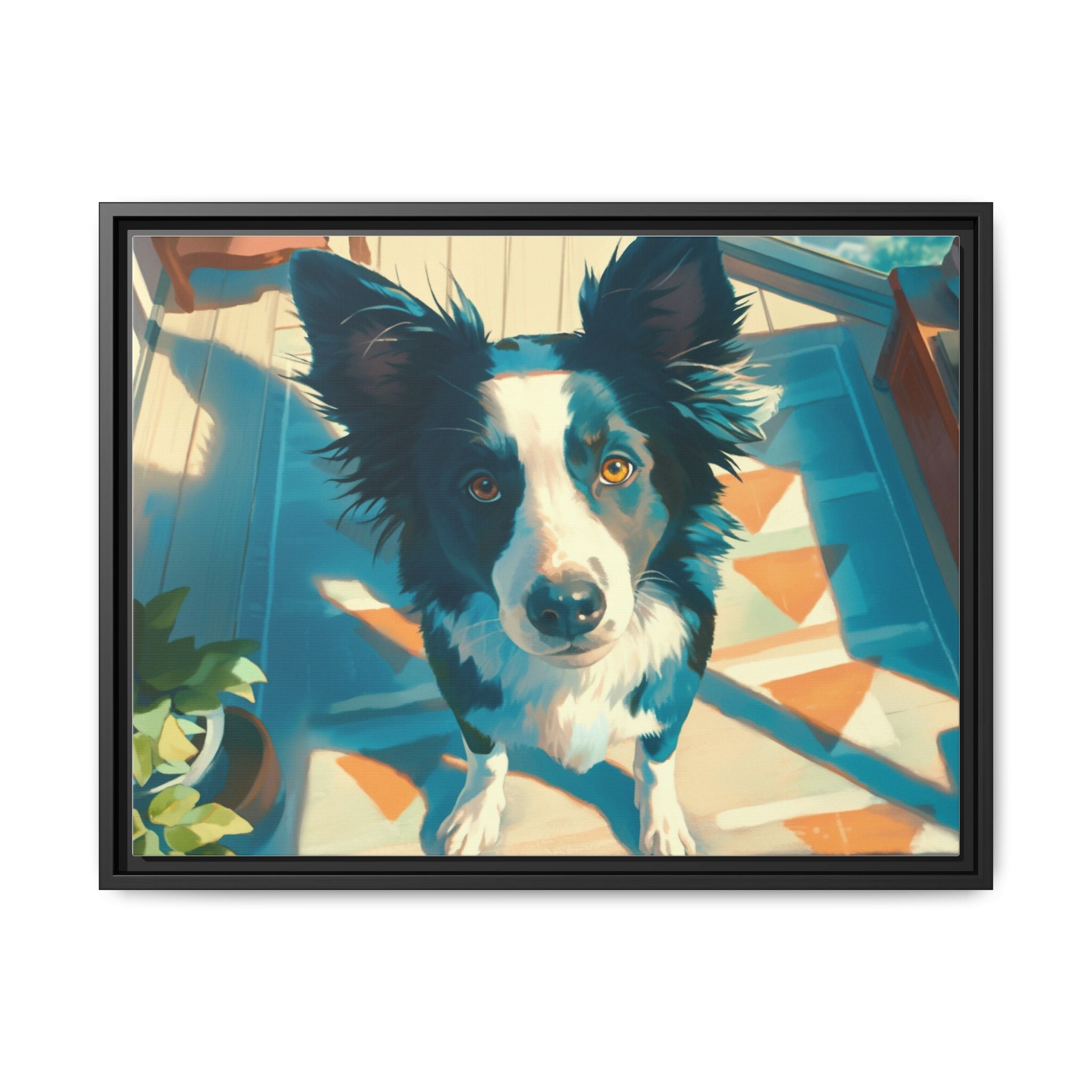 Framed Matte Canvas - Colorful Border Collie Pet Portrait