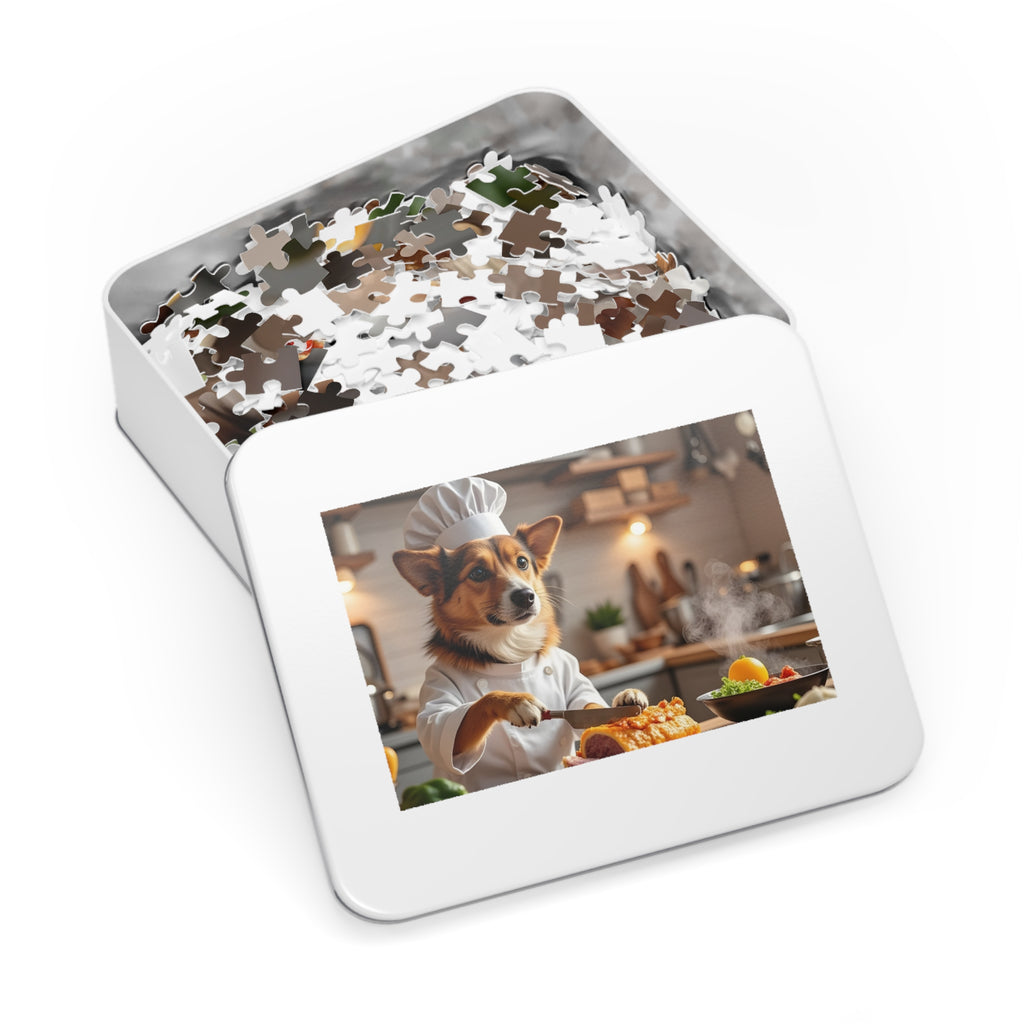 Corgi Chef Jigsaw Puzzle with Tin — Funny Dog Puzzle Gift for Kids & Adults