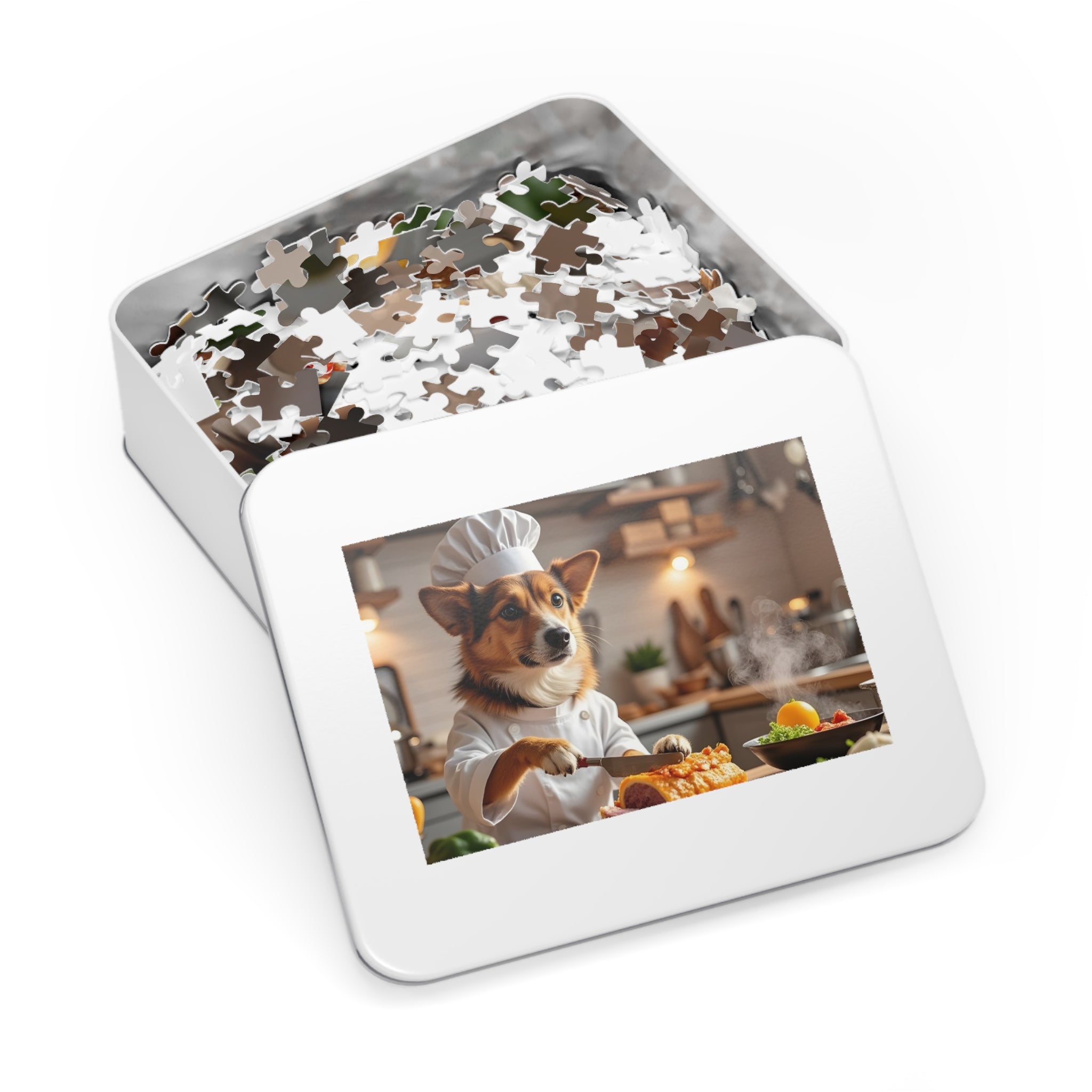 Corgi Chef Jigsaw Puzzle with Tin — Funny Dog Puzzle Gift for Kids & Adults